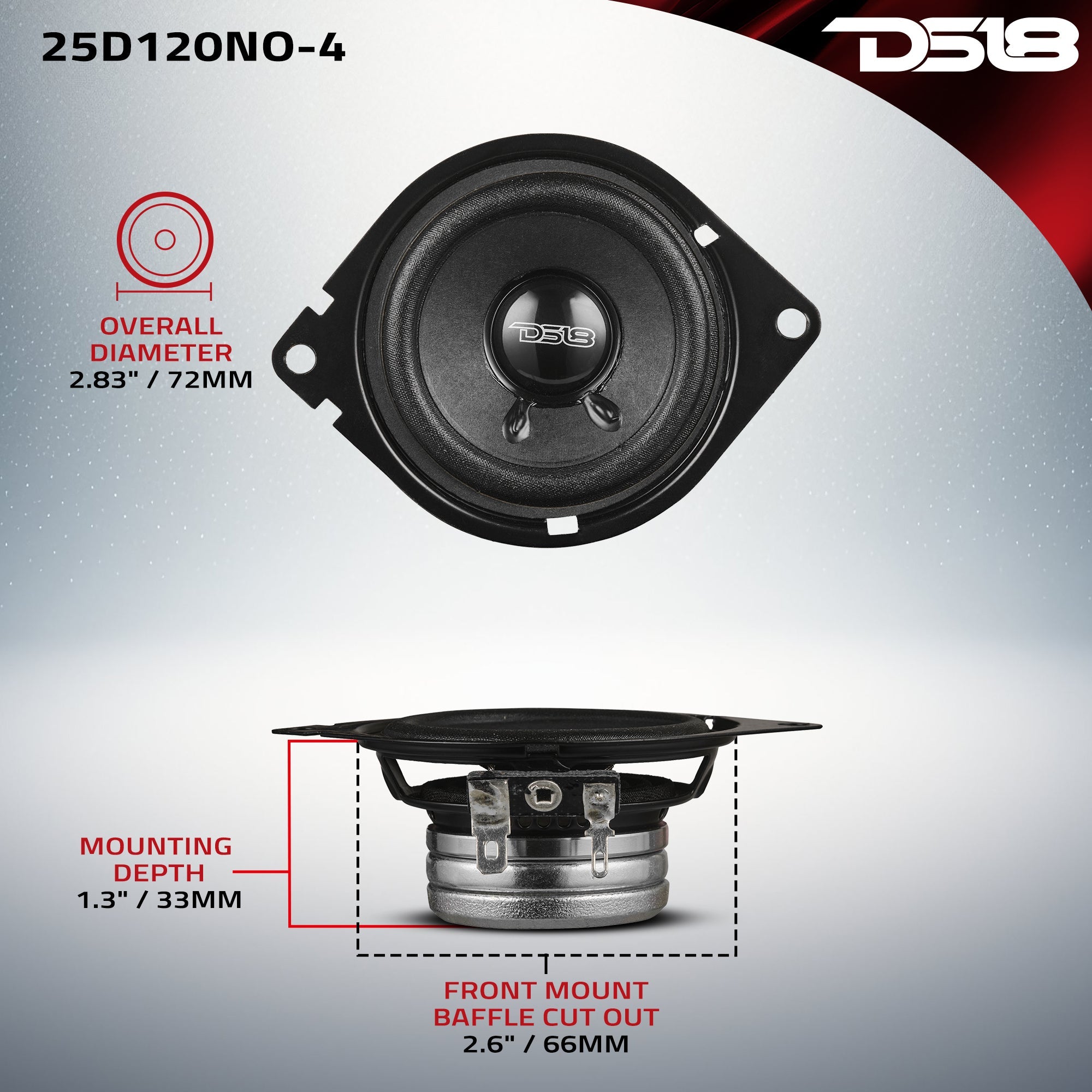 2.5" OEM Dashboard Loudspeaker with Neodymium Magnet | 60W RMS 4-Ohm
