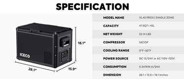 ICECO VL45 Pro Single Zone 47QT Portable Cooler Grey