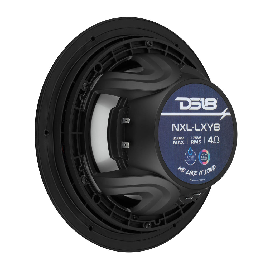 Luxury 8” 2-Way Marine Coaxial Speaker with Digital LED Lights and Flush Magnetic Mount Grille | 175W RMS 4-Ohm