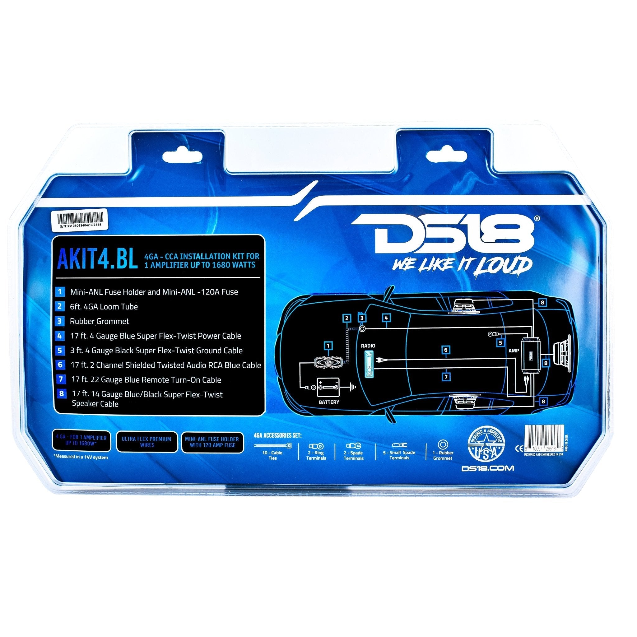 4-GA Amplifier Installation Wiring Kit - Blue