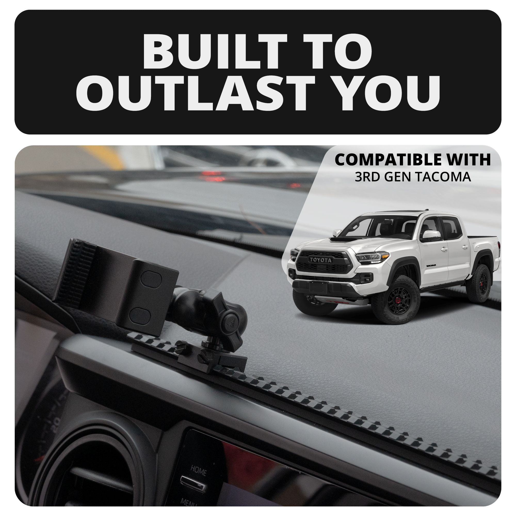 2016-2023 Toyota Tacoma Tackform Assault Track Picatinny Dash Bracket With 20LITE Phone Holder & CB Microphone Holder