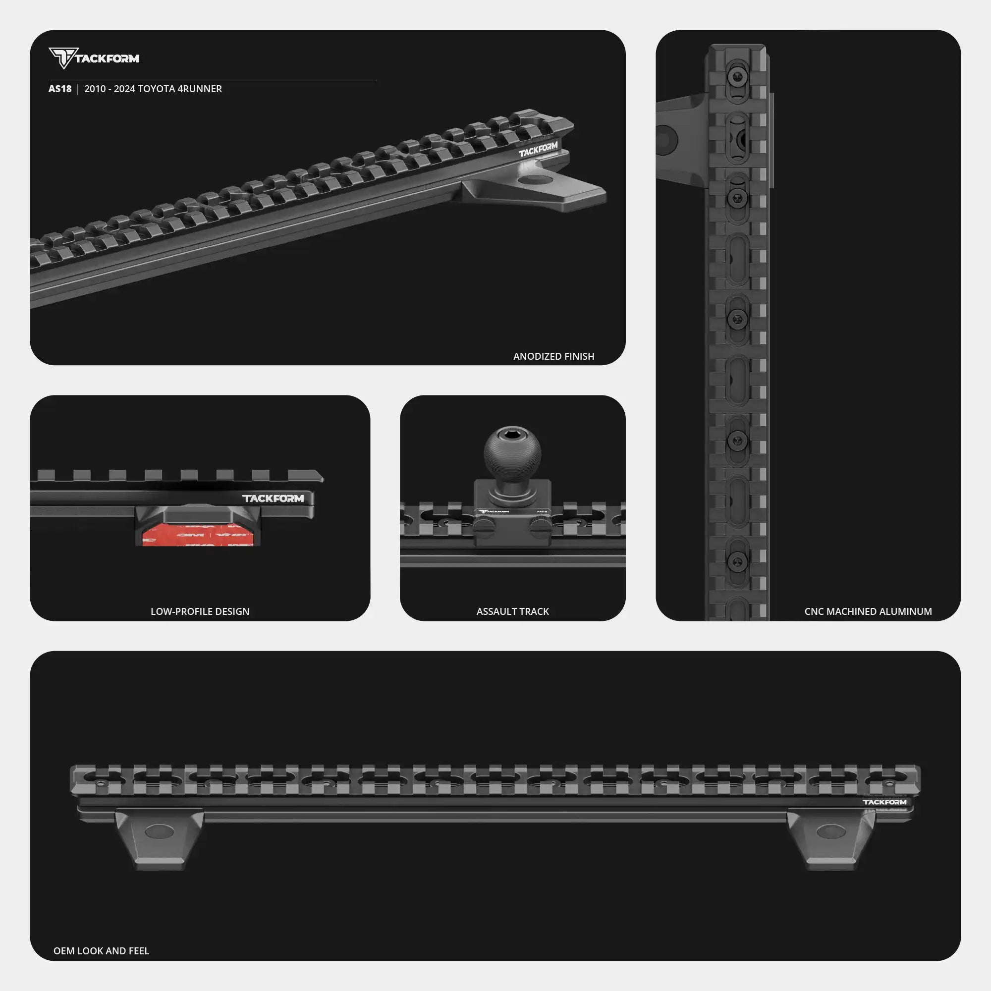 2010-2024 Toyota 4Runner Tackform Assault Track Picatinny Dash Bracket With Magnetic (MagSafe) Phone & Midland MXT275/575 Magnetic Radio Holder