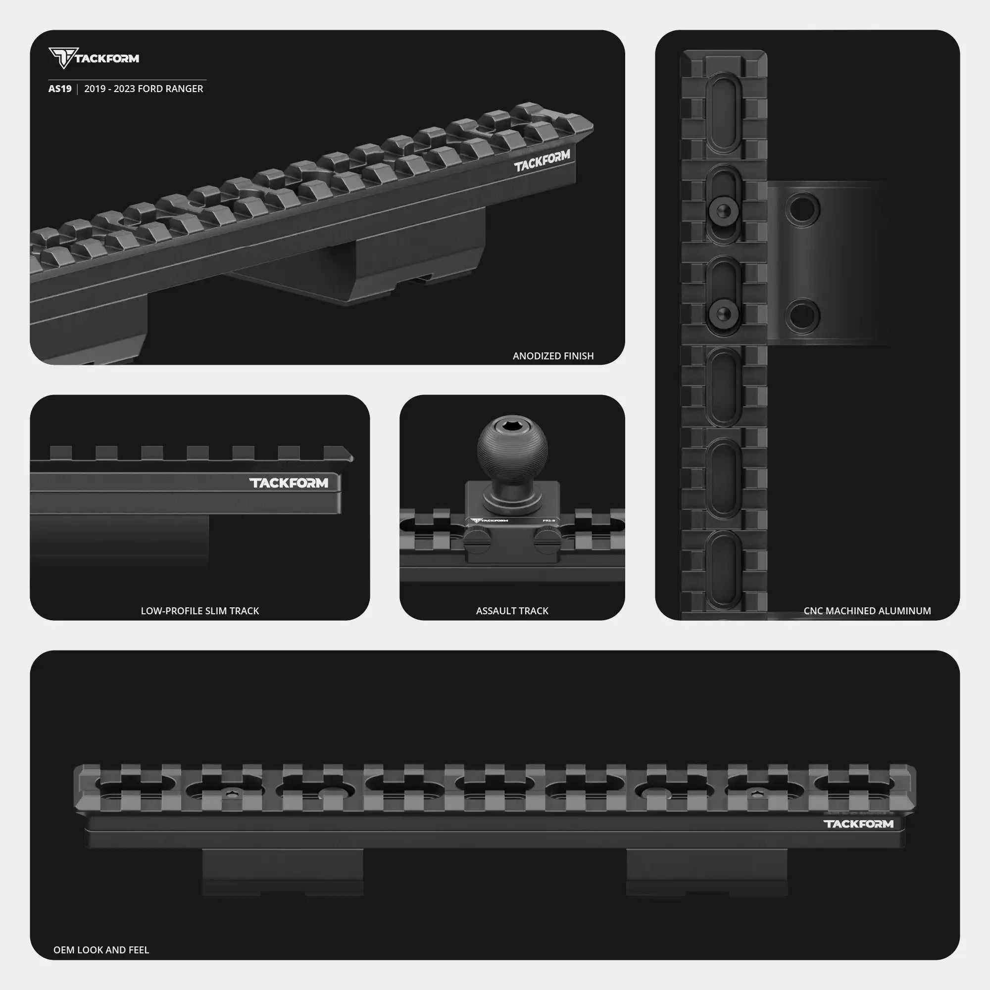 2019-2023 Ford Ranger (WITHOUT Switch Panel) Tackform Assault Track Picatinny Dash Bracket