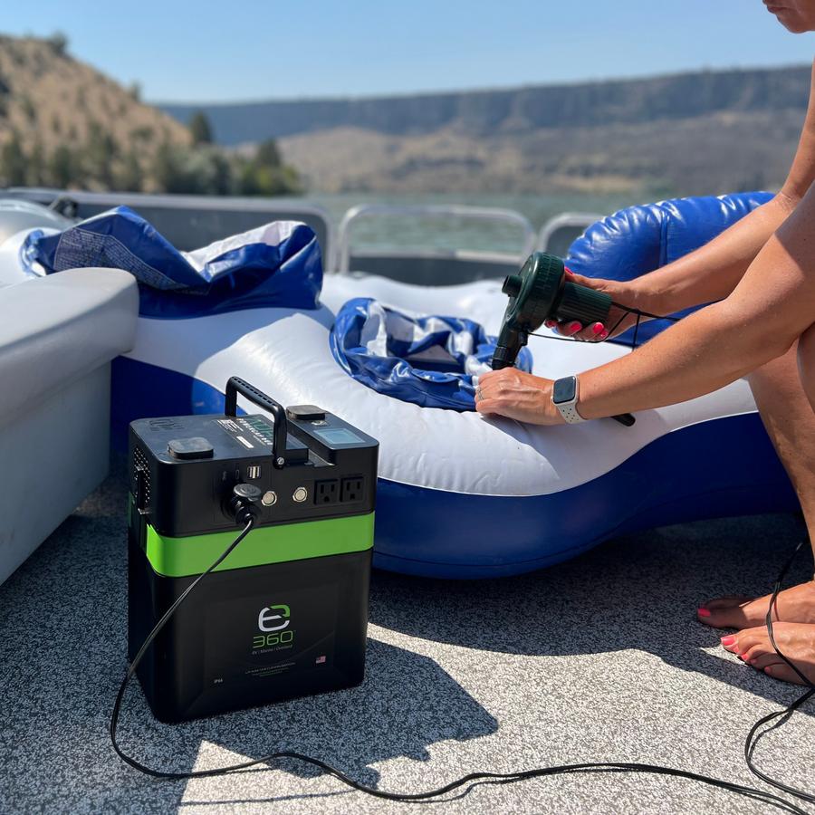 E360 (1) EX-AURA001: AURA 600W Inverter (1) EX-G24-95XDP: E360 12.8V 95Ah G24 Extreme-Density LiFePO4 Deep Cycle Battery [A]