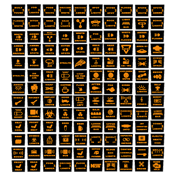 Printed Series Auxiliary Switch Labels (Upfitter) - 2017-2020 F-150 Raptor, 2017-2022 F-250 / F-350 Super Duty / 2024+ Grenadier