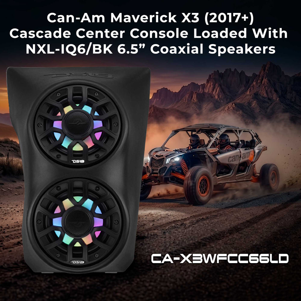 Can-Am Maverick X3 (2017-Up) Waterfall Center Console Speaker Pod Loaded with NXL-IQ 6.5" 2-Way Coaxial Marine Speakers and Digital LED Lights