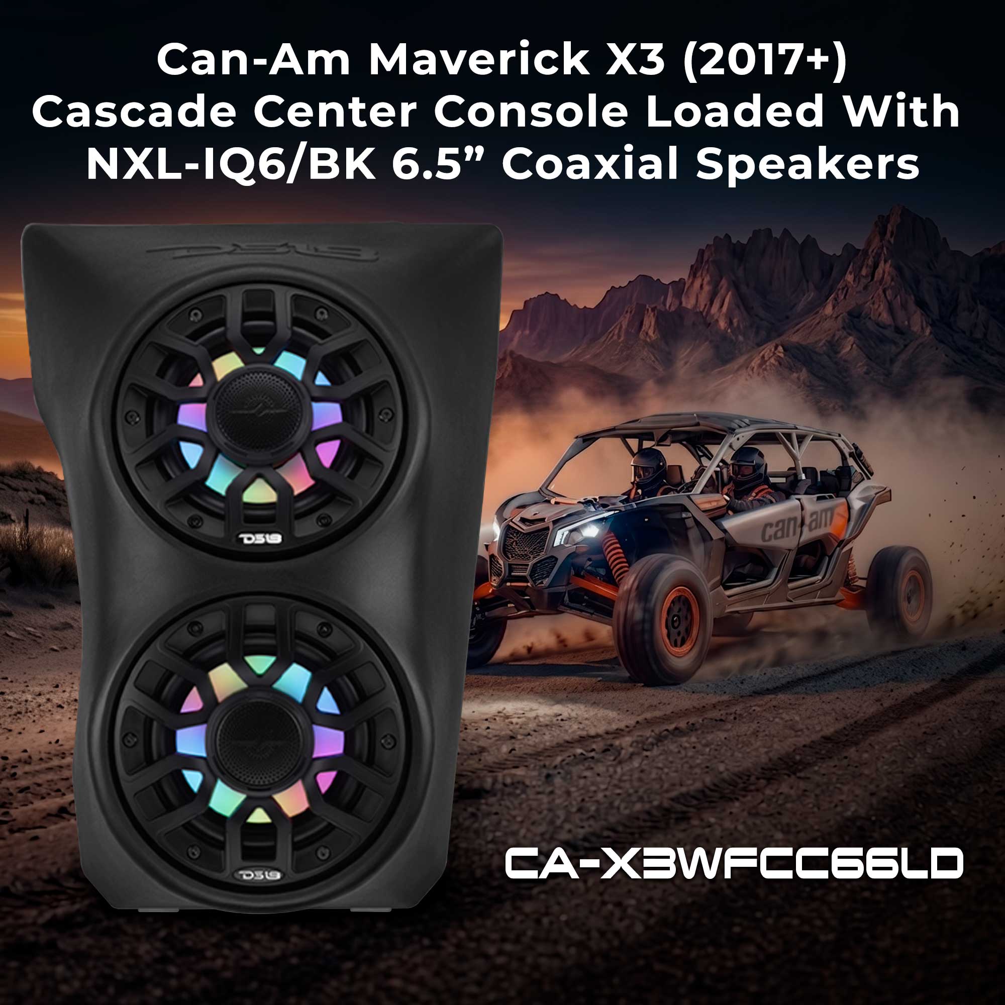 Can-Am Maverick X3 (2017-Up) Waterfall Center Console Speaker Pod Loaded with NXL-IQ 6.5" 2-Way Coaxial Marine Speakers and Digital LED Lights