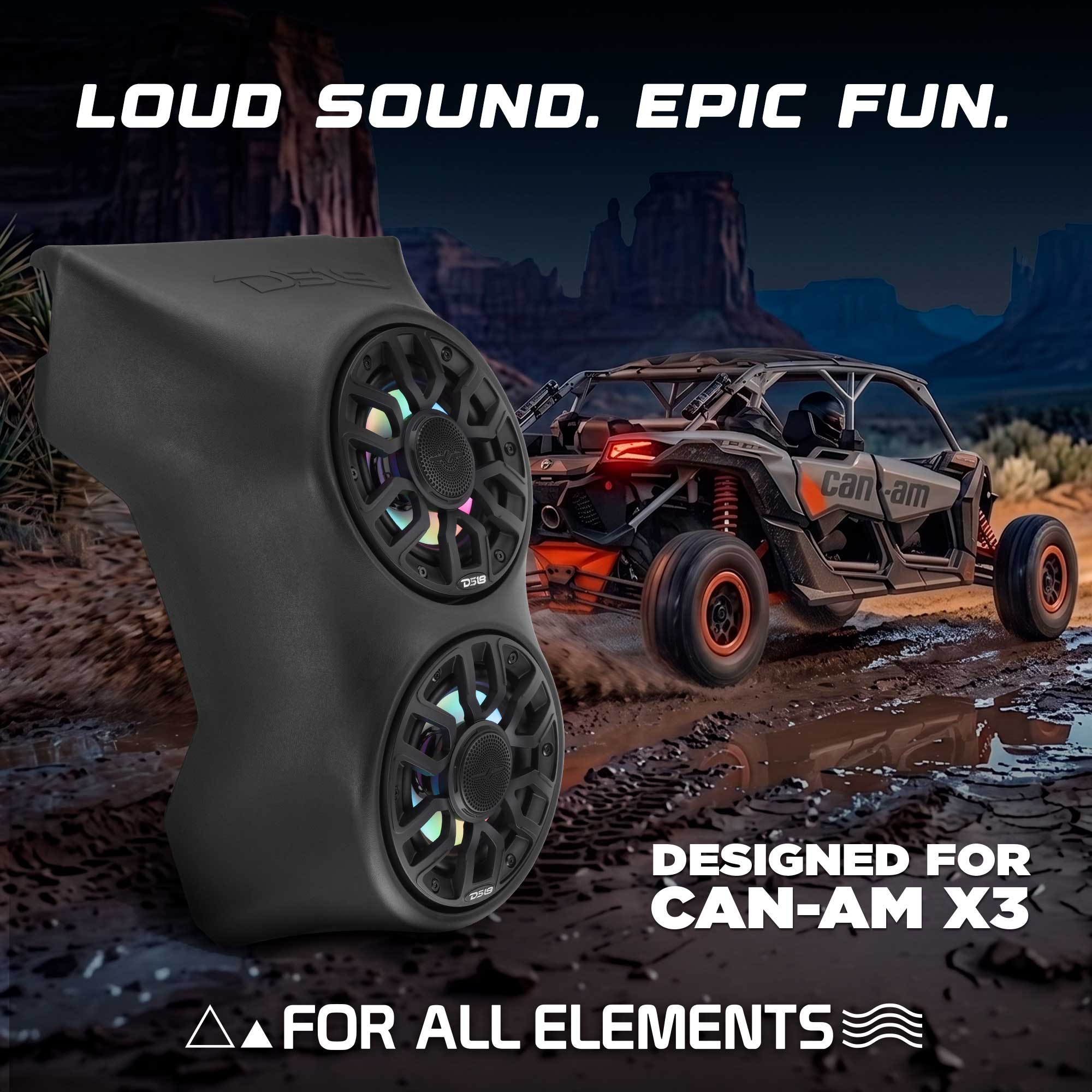 Can-Am Maverick X3 (2017-Up) Waterfall Center Console Speaker Pod Loaded with NXL-IQ 6.5" 2-Way Coaxial Marine Speakers and Digital LED Lights