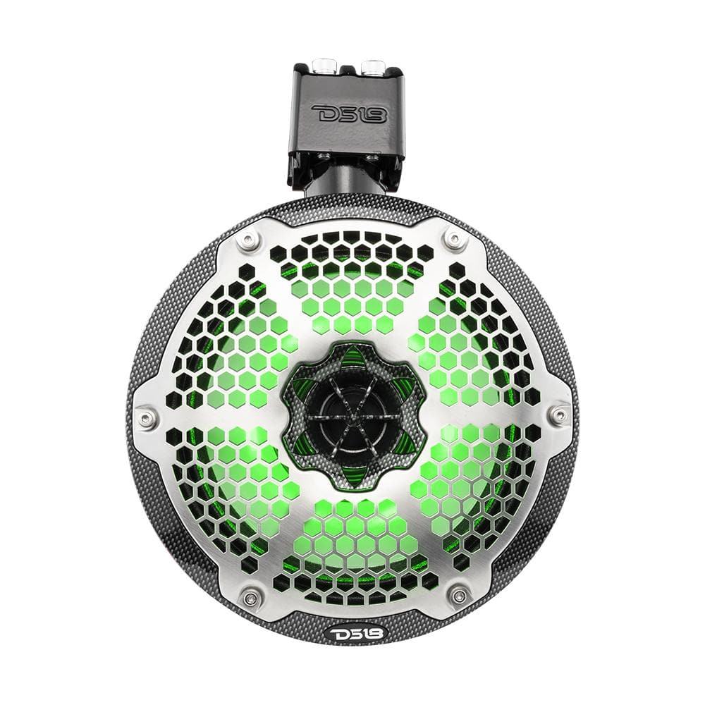 NXL 8" Neodymium Marine and Powersports Towers with Built-in Passive Radiator, 1" Driver and LED RGB Lights 180 Watts Rms -Black Carbon Fiber