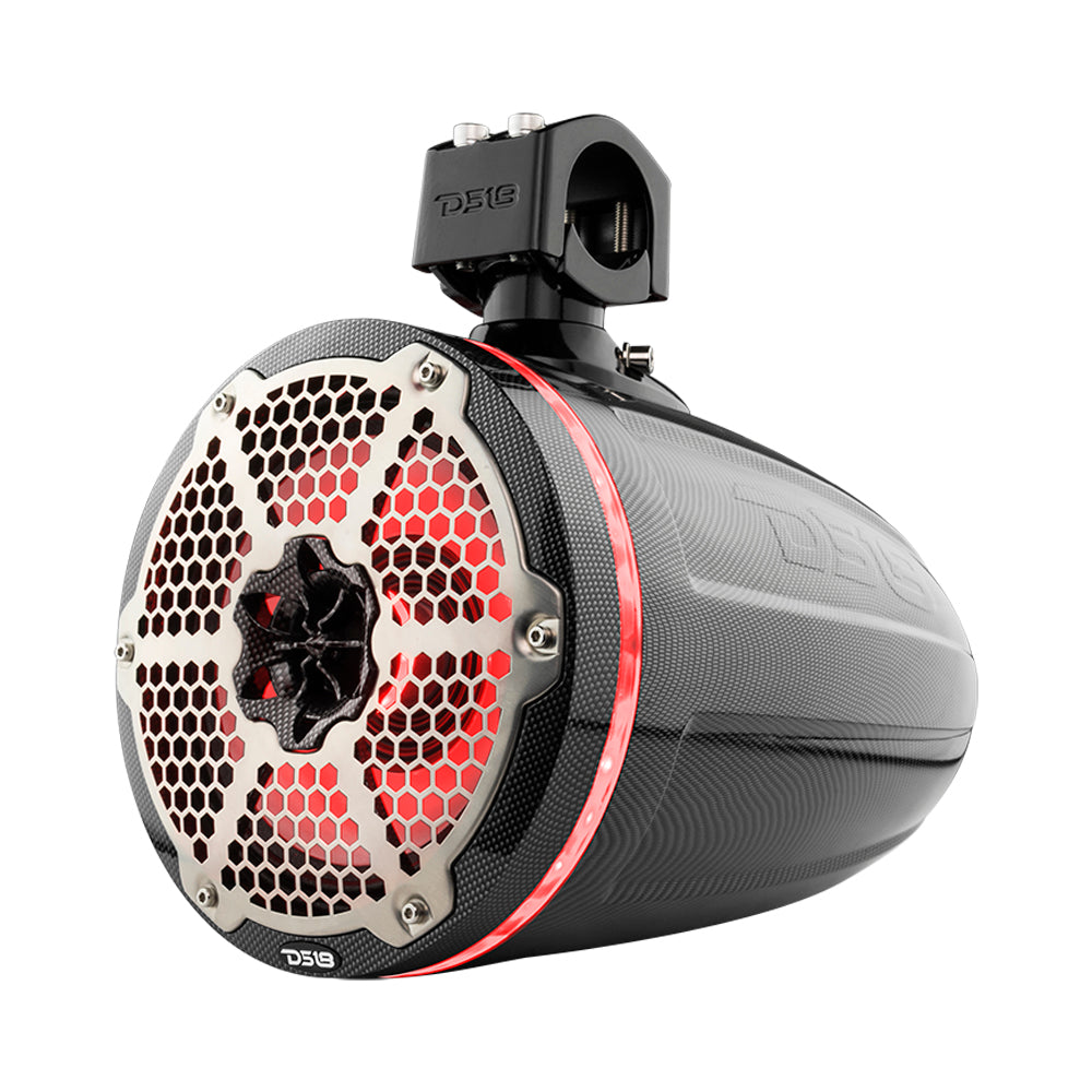 NXL 8" Neodymium Marine and Powersports Towers with Built-in Passive Radiator, 1" Driver and LED RGB Lights 180 Watts Rms -Black Carbon Fiber