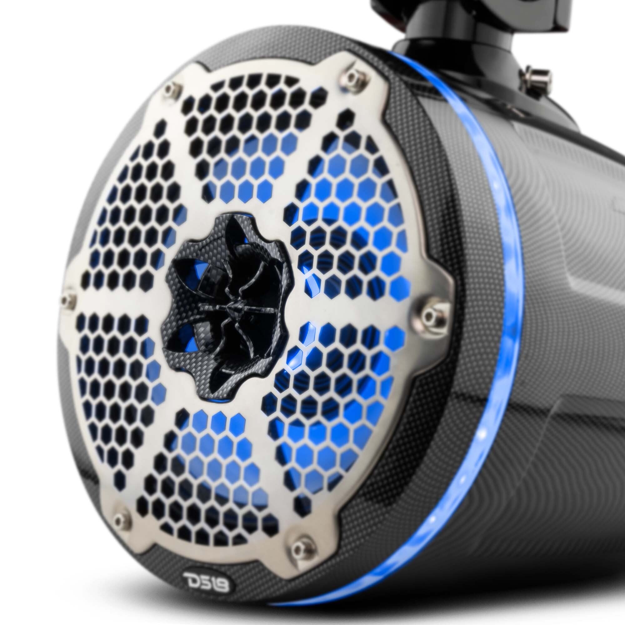 NXL 8" Neodymium Marine and Powersports Towers with Built-in Passive Radiator, 1" Driver and LED RGB Lights 180 Watts Rms -Black Carbon Fiber