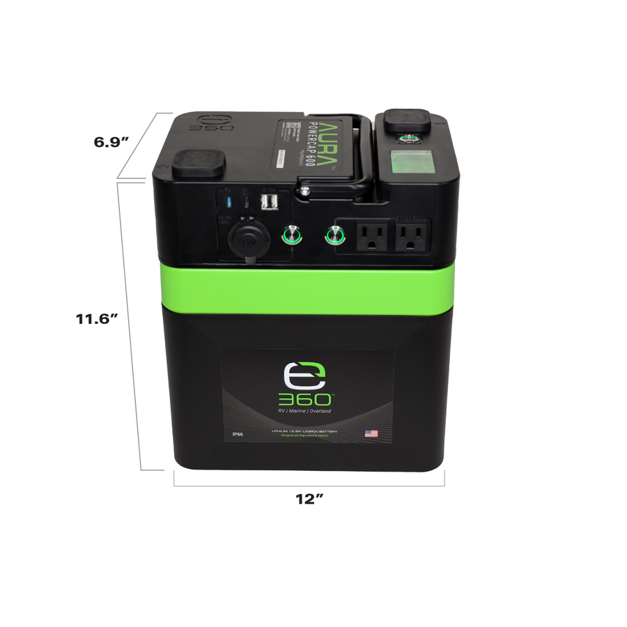 E360 (1) EX-AURA001: AURA 600W Inverter (1) EX-G24-60C: E360 12.8V 60Ah G24 High-Density LiFePO4 Deep Cycle Battery [A]