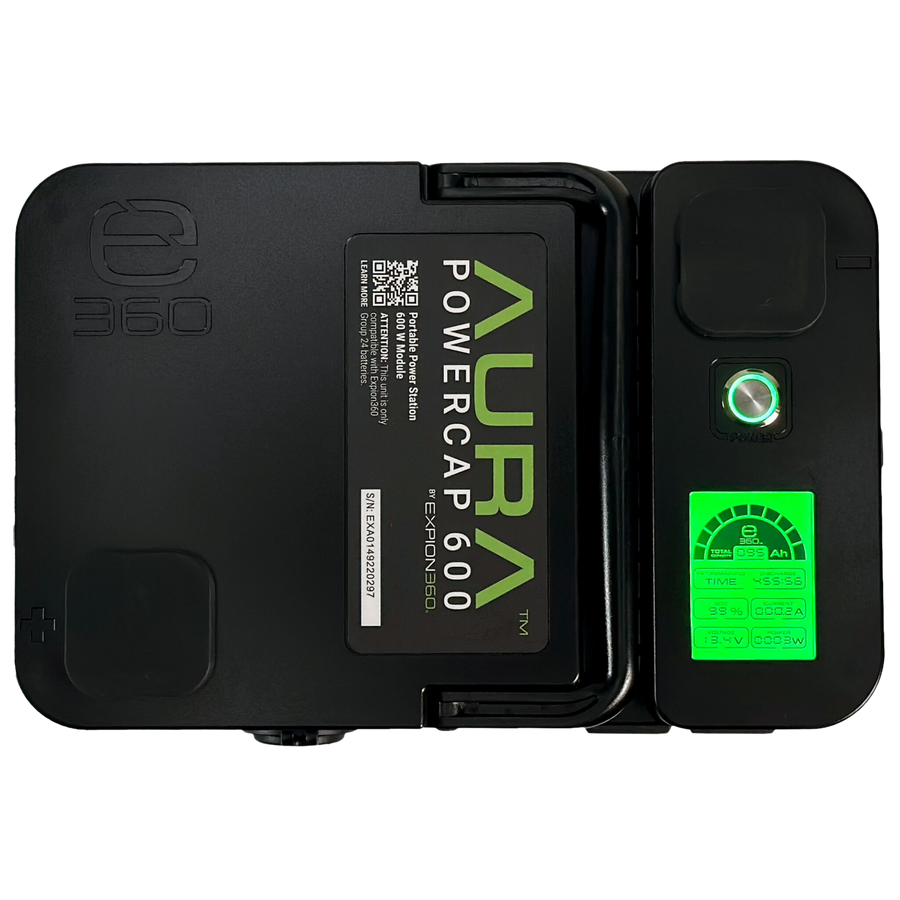 E360 (1) EX-AURA001: AURA 600W Inverter (1) EX-G24-80C: E360 12.8V 80Ah G24 High-Density LiFePO4 Deep Cycle Battery [A]