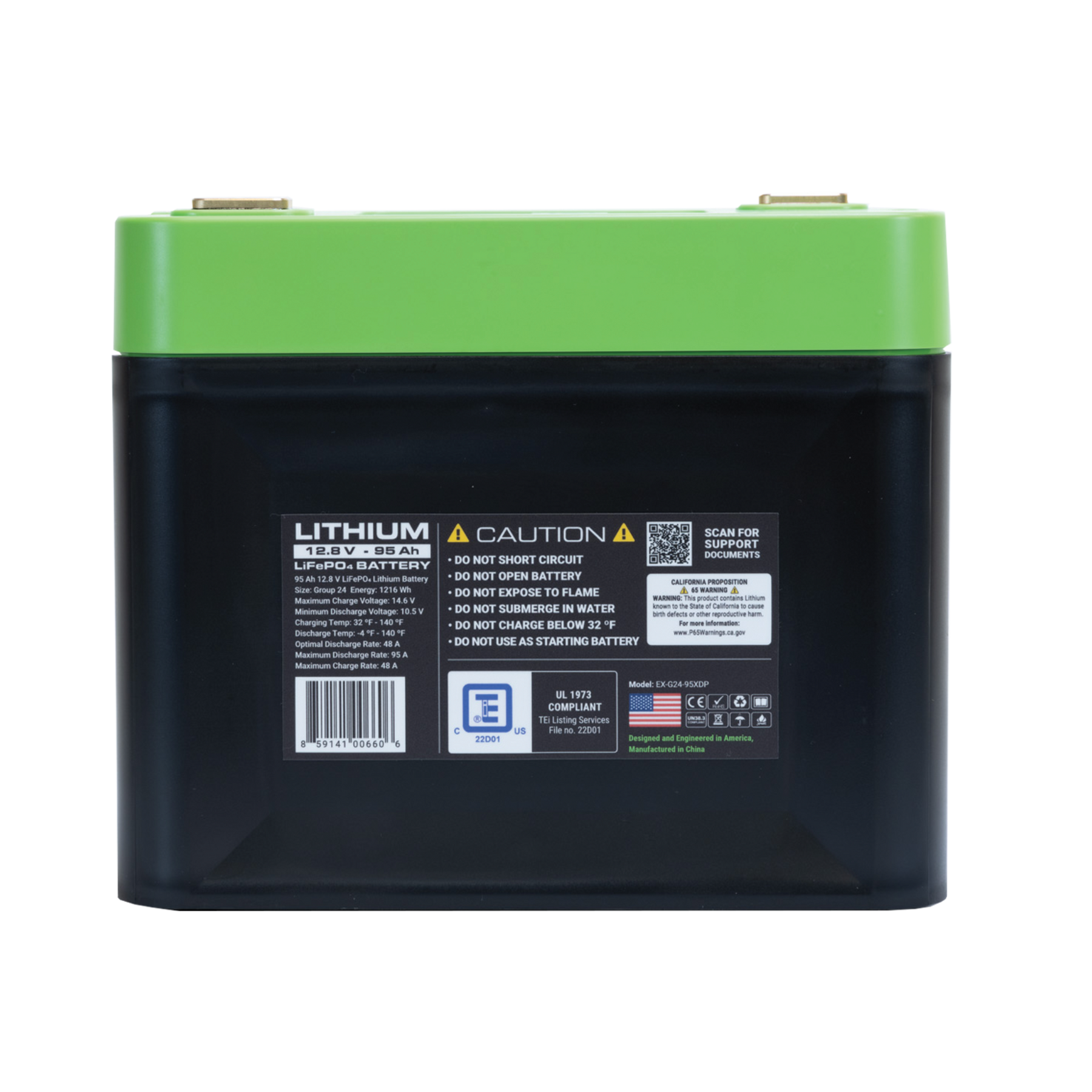 E360 12.8V 95Ah G24 Extreme-Density LiFePO4 Deep Cycle Battery [A]