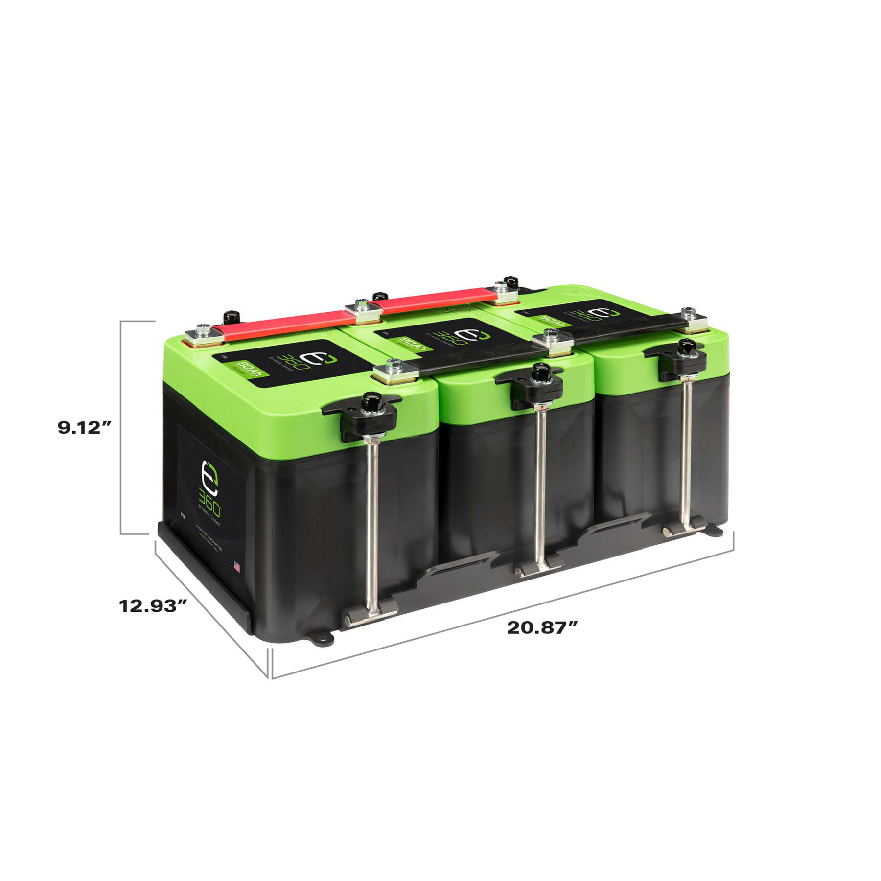 E360 Group 24 - 60, 80, 95 Ah Triple Tie Down Tray System with Two Sets of Bus Bars. [C]