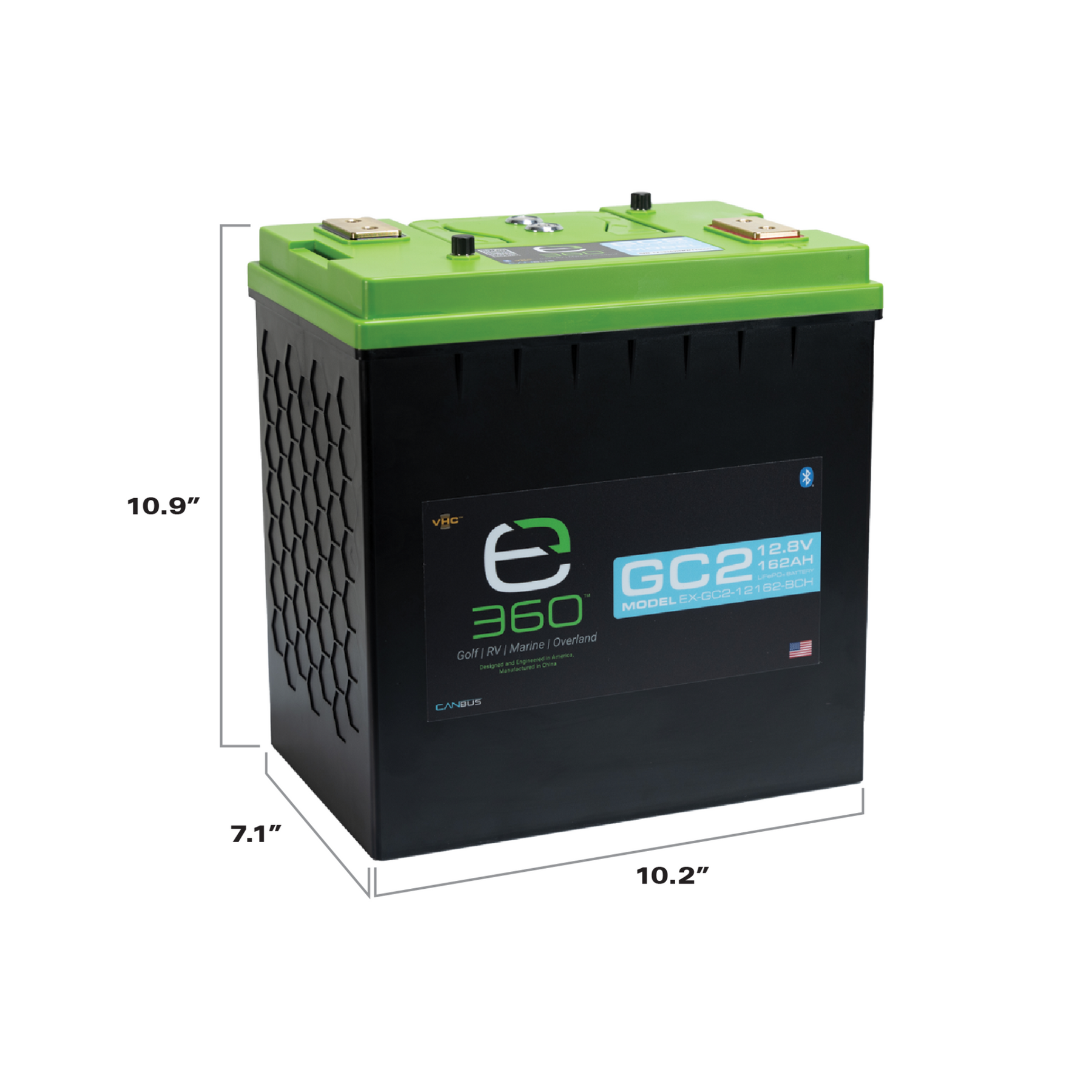 E360 12.8V 162Ah GC2 LiFePO4 Deep Cycle Battery. Bluetooth, CAN Bus, and VHC (Vertical Heat Conduction) Internal Heating. [A]