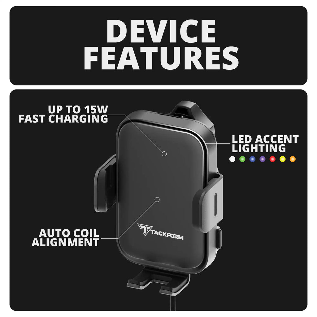 2018-2026 Jeep Wrangler JL/4xe & Gladiator JT LINK™ Console Screw Mount with Qi Wireless Charging Phone Holder & Customizable LED Accent Lighting | 9.5"- 13" Telescoping Arm