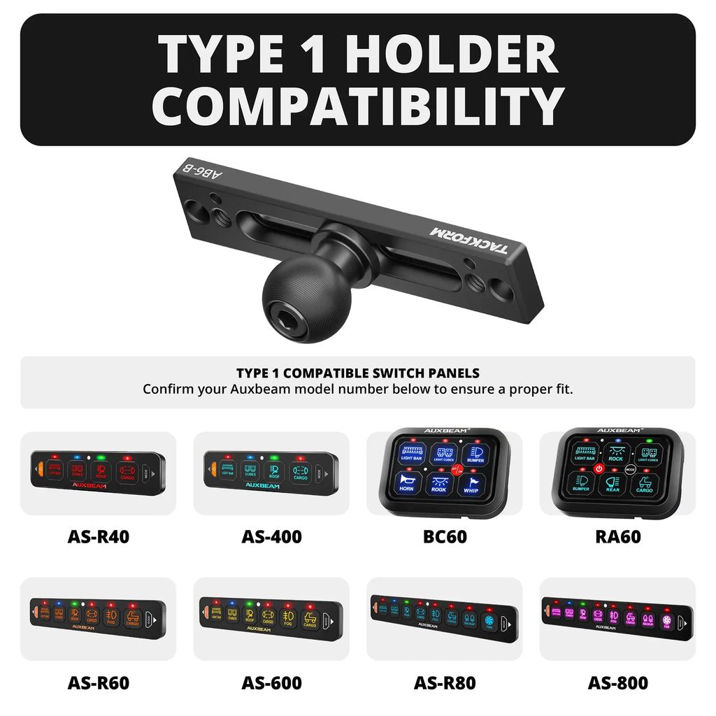 Auxbeam Holder | Slim Track Base | Choose Arm Length & Panel Type
