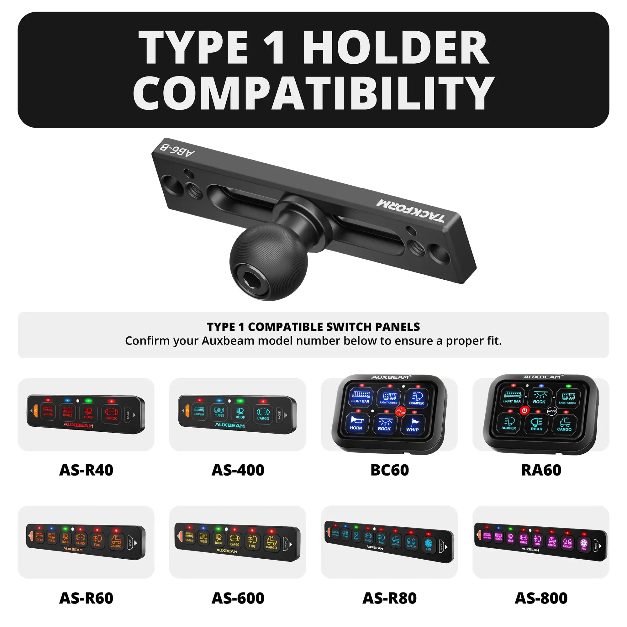 Auxbeam Holder | Slim Track Base | Choose Arm Length & Panel Type