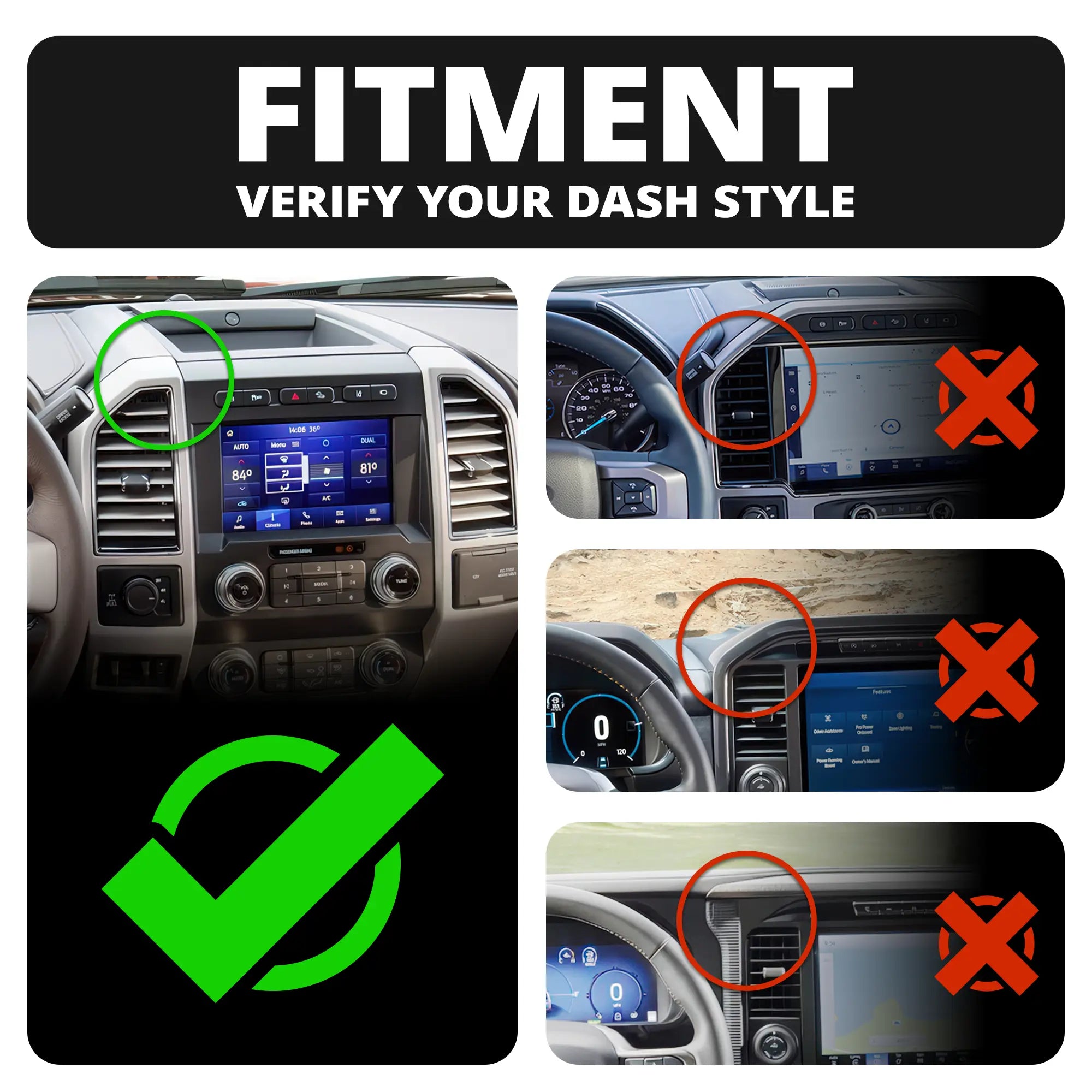 ‘15-‘20 Ford F-150, ‘17-‘22 Super Duty, ‘18-‘21 Expedition (See Compatibility Info For Year/Trim Details) Tackform Slim Track Dash Bracket With Tablet Mount