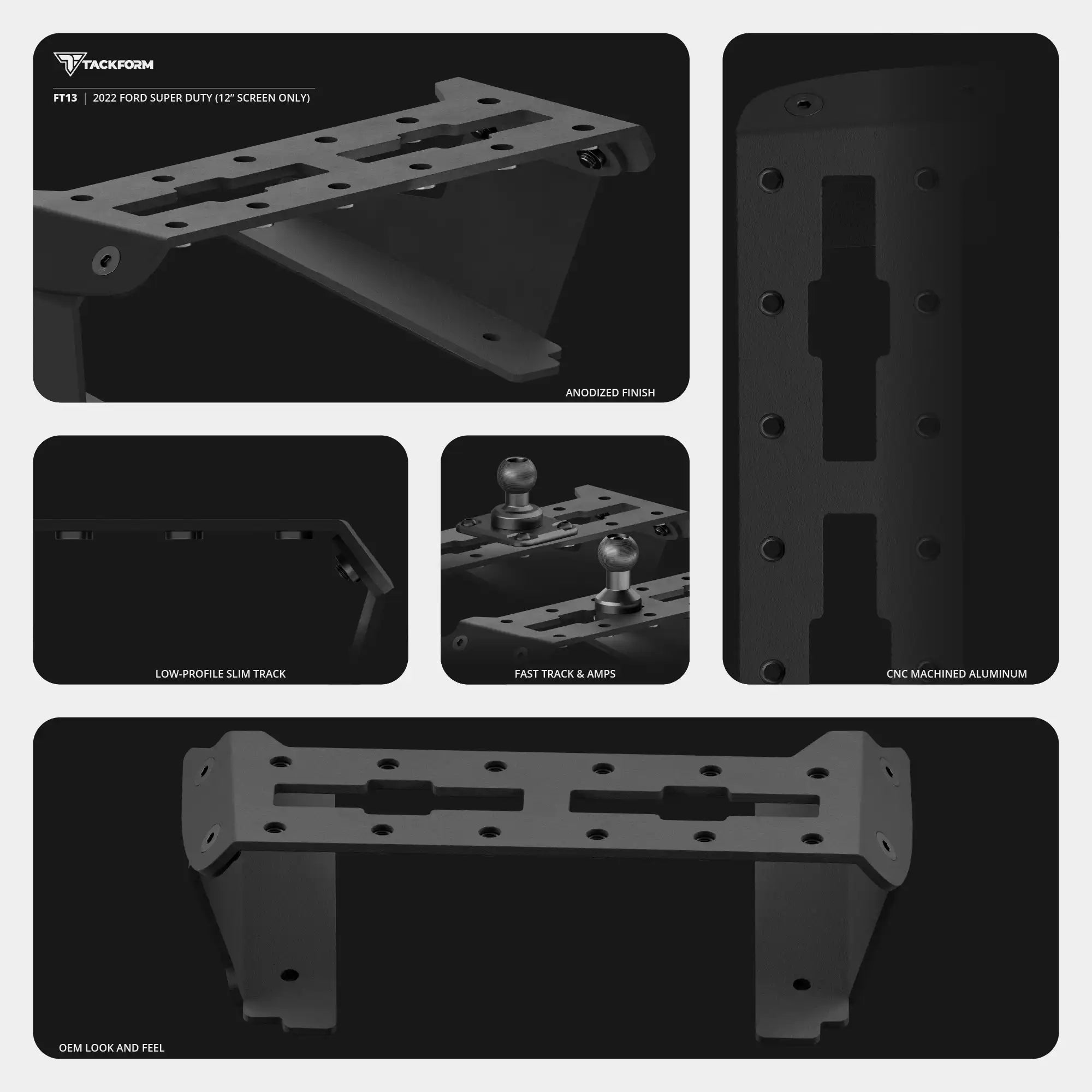 2022 Ford Super Duty (Compatible With 12” Screen ONLY) Tackform Fast Track Dash Bracket With MagSafe Phone Mount