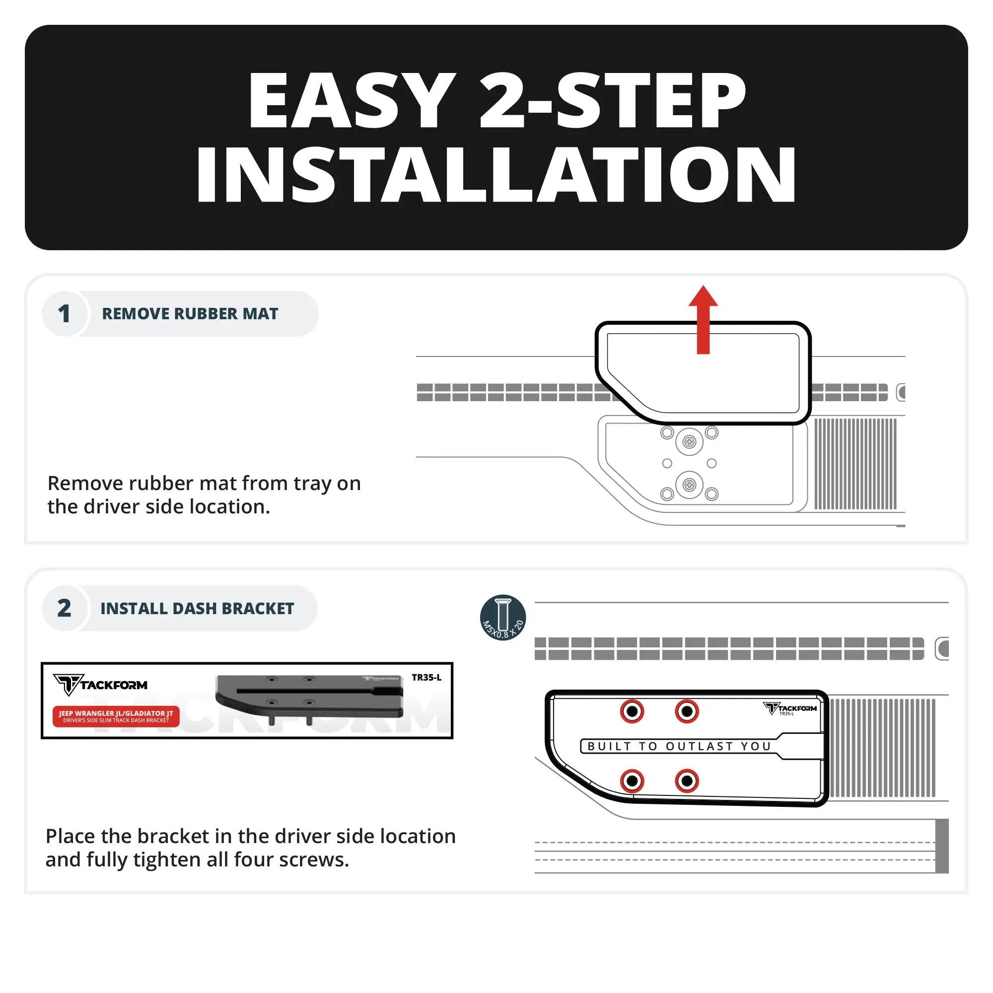 2024+ Jeep Wrangler JL & Gladiator (Not Compatible With 4xe) Tackform Slim Track Dash Bracket With MagSafe Charging Phone Mount | Driver Side