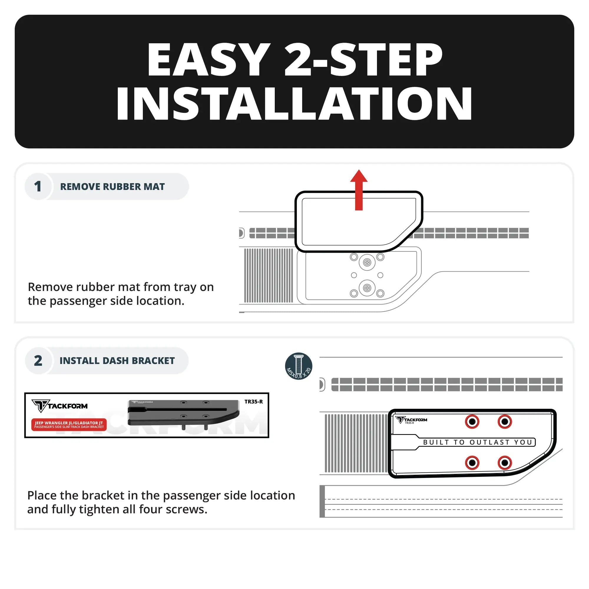 2024+ Jeep Wrangler JL & Gladiator JT (Not Compatible With 4xe) Tackform Slim Track Dash Bracket With MagSafe Charging Phone Mount | Passenger Side