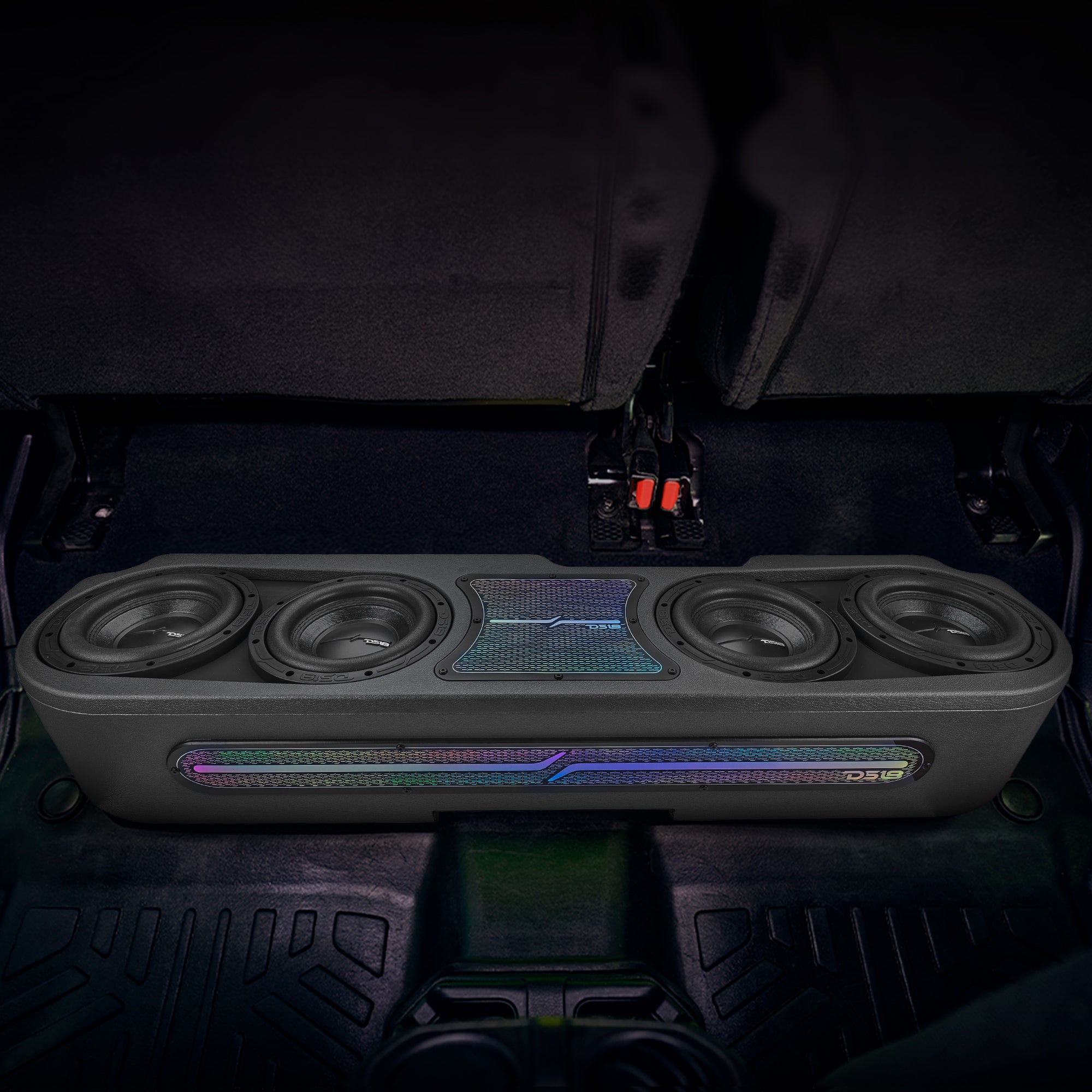 Jeep JT Gladiator Loaded Under Rear Seat Subwoofer Enclosure with 4 X 8" ZR8.2D, Leather Wrapped and Digital LED Lights | 1800 Watts RMS @ 1-Ohm