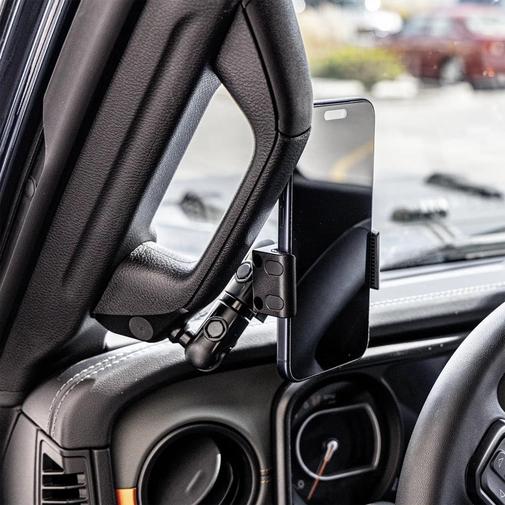 2024+ Jeep JL, Gladiator, and 4XE LINK™ Grab Handle Mount With Qi2.2/MagSafe Charging & Cooling Phone Holder | 3.5" Arm
