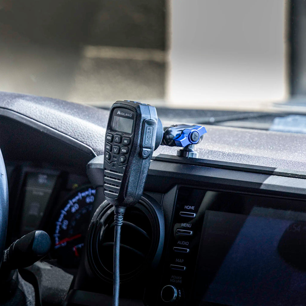 2016-2023 Toyota Tacoma Tackform Slim Track Dash Bracket With 20LITE Phone & Midland Magnetic CB Radio Mic Mounts