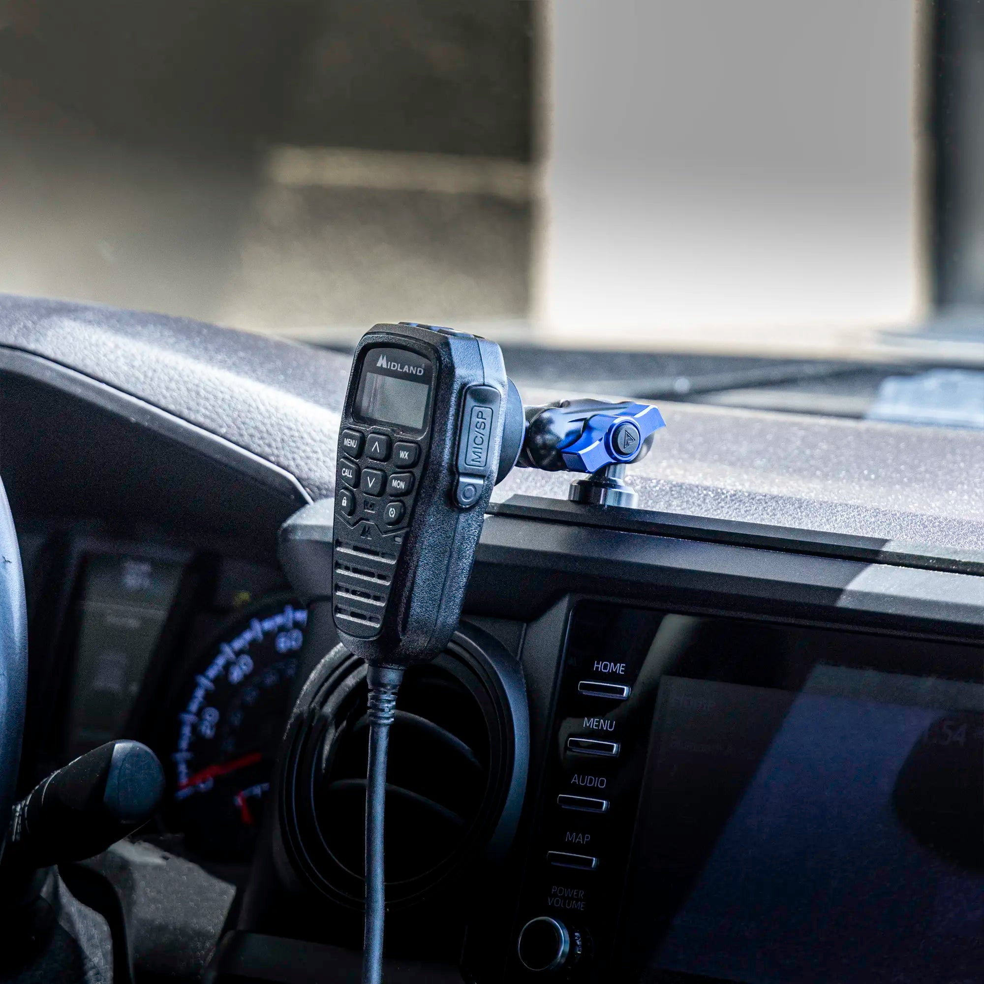 2016-2023 Toyota Tacoma Tackform Slim Track Dash Bracket With 20LITE Phone & Midland Magnetic CB Radio Mic Mounts