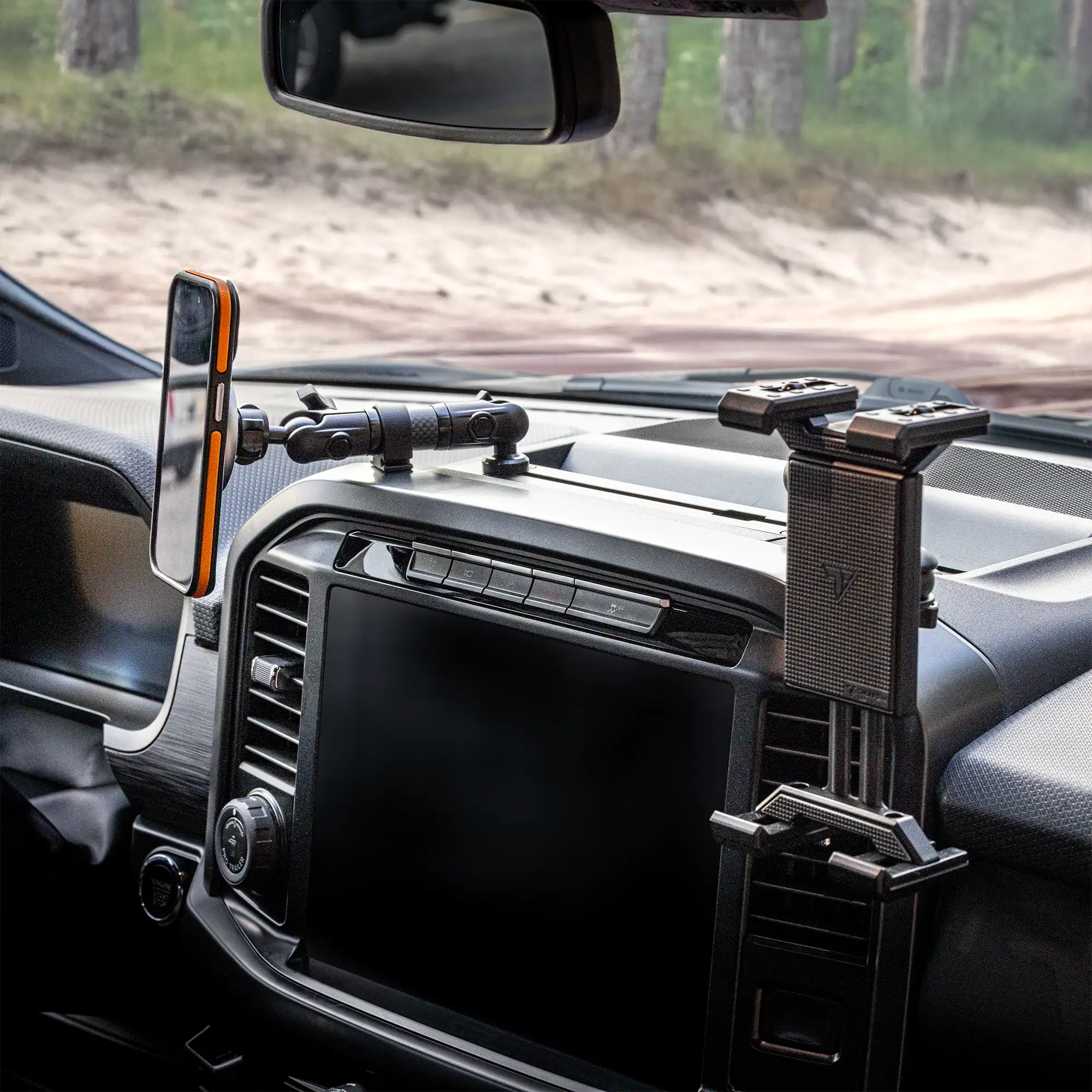 2021+ Ford F-150 (See Compatibility Info For Specific Year/Trim Fitment Details) Tackform Slim Track Dash Bracket With 20LITE Phone Holder & Tablet Mount