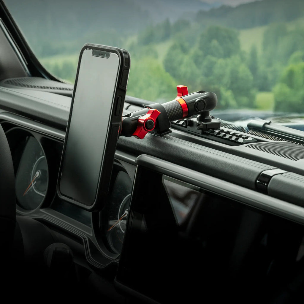 2024+ Jeep Wrangler JL & Gladiator (Not Compatible With 4xe) Tackform Assault Track Picatinny Dash Bracket With Wireless Charging Phone Mount | Driver Side