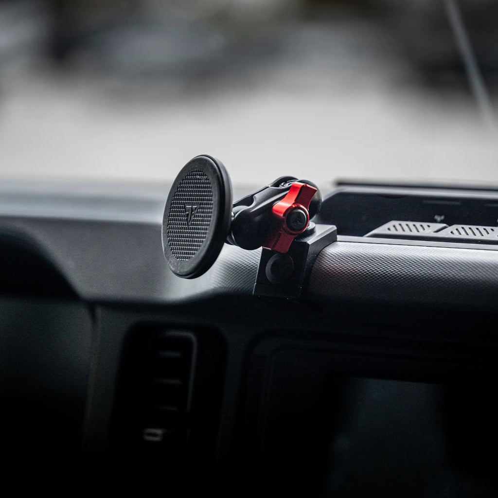 2021-2026 Ford Bronco LINK™ Qi2.2/MagSafe Charging & Cooling Phone Mount With Top Dash Clip | 2" Arm | 6th Generation | (NOT FOR LEATHERETTE STITCHED DASH)