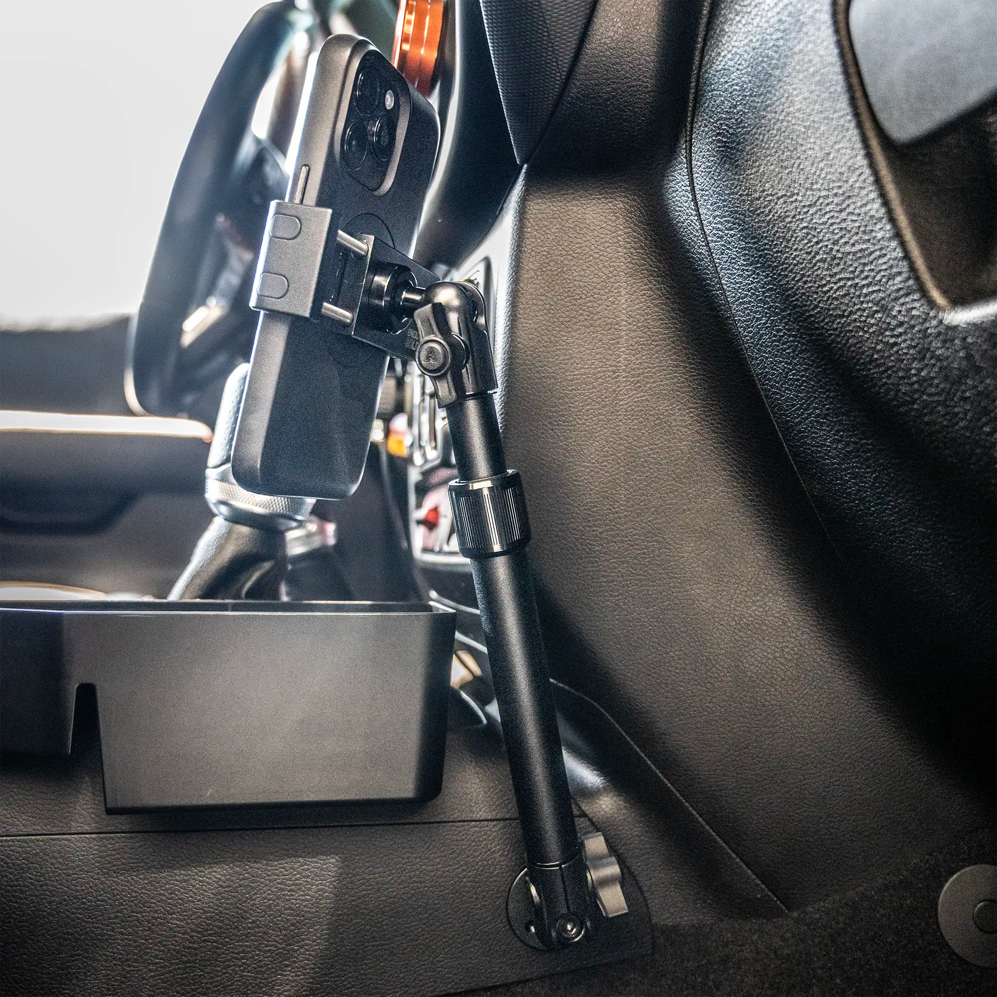 2018-2026 Jeep Wrangler JL/4xe & Gladiator JT LINK™ Console Screw Mount with Qi Wireless Charging Phone Holder & Customizable LED Accent Lighting | 9.5"- 13" Telescoping Arm