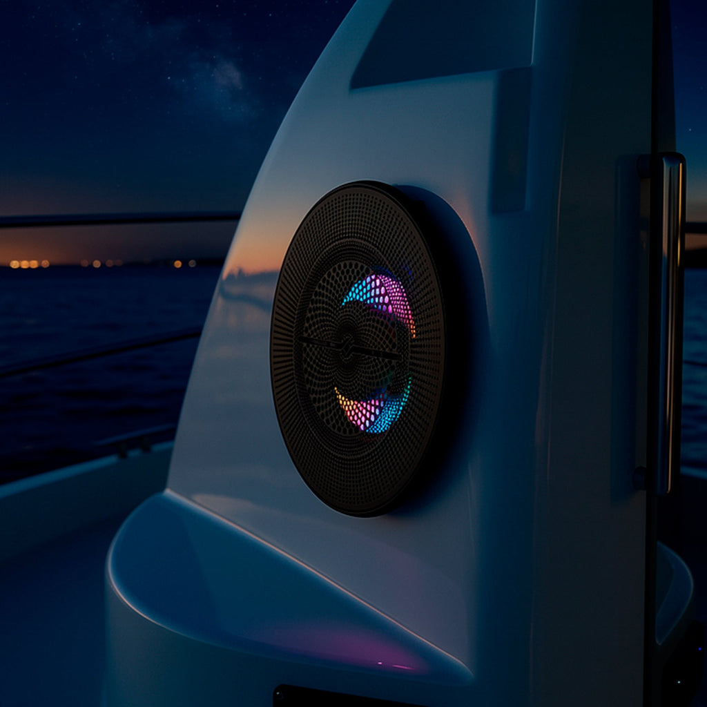 Luxury 6.5” 2-Way Marine Coaxial Speaker with Digital LED Lights and Flush Magnetic Mount Grille | 150W RMS 4-Ohm
