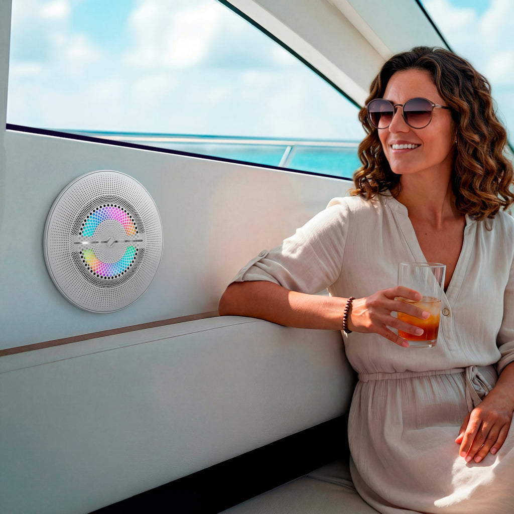 Luxury 8” 2-Way Marine Coaxial Speaker with Digital LED Lights and Flush Magnetic Mount Grille | 175W RMS 4-Ohm