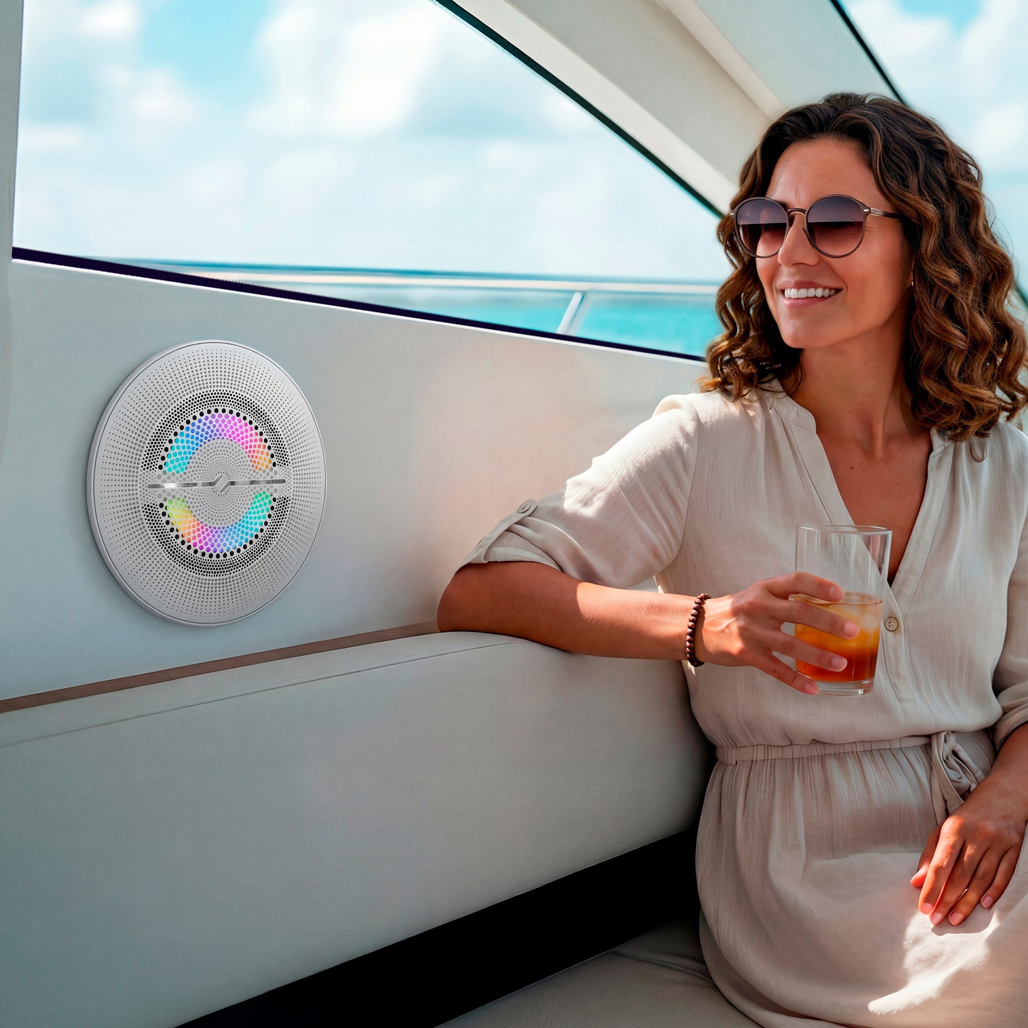 Luxury 8” 2-Way Marine Coaxial Speaker with Digital LED Lights and Flush Magnetic Mount Grille | 175W RMS 4-Ohm