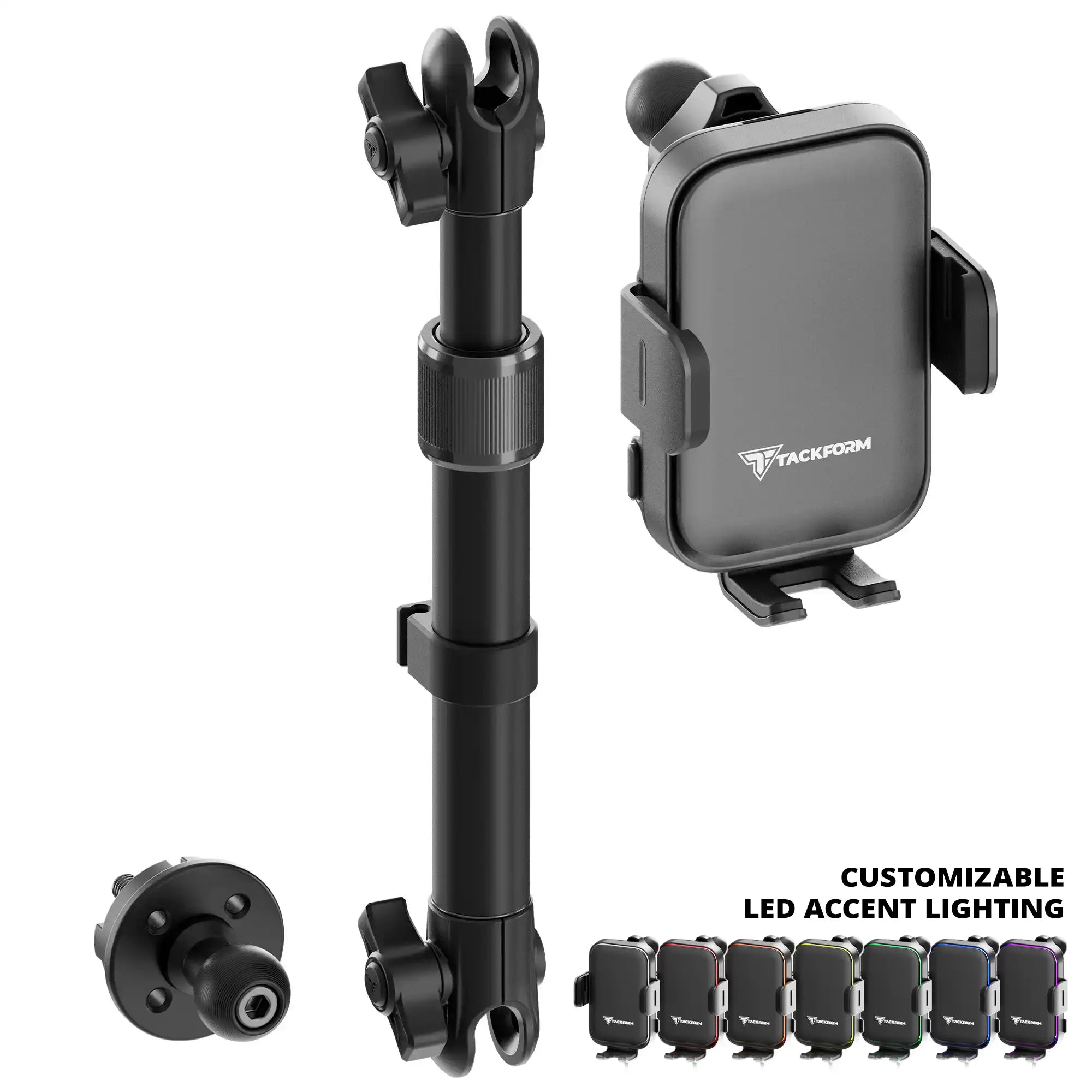 2018-2026 Jeep Wrangler JL/4xe & Gladiator JT LINK™ Console Screw Mount with Qi Wireless Charging Phone Holder & Customizable LED Accent Lighting | 9.5"- 13" Telescoping Arm