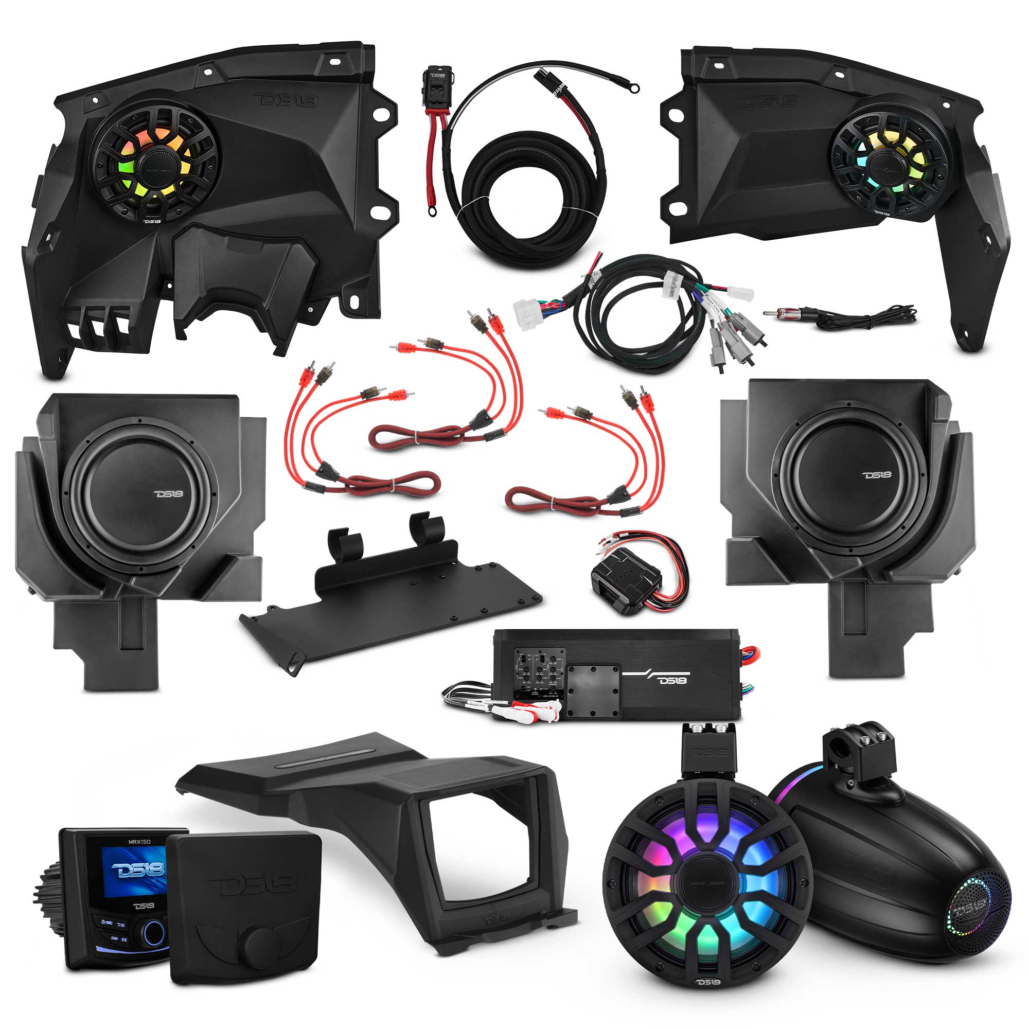 Can-Am Maverick X3 Stage 6 - Dash Speaker Panels, 8" Neodymium Tower Speakers, Dual 12” Subwoofer, Amplifier, Bluetooth Radio & LED Lights