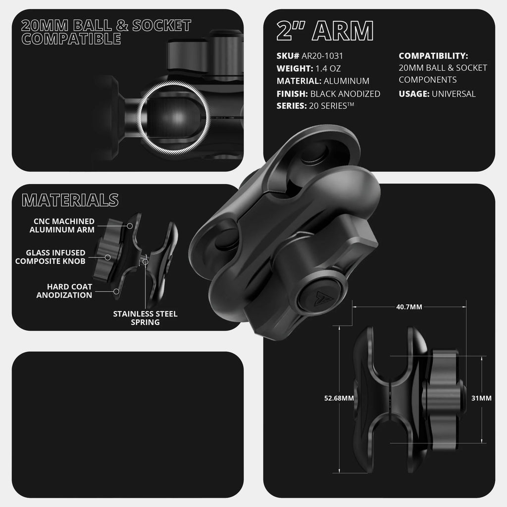 2016-2023 Toyota Tacoma Tackform Slim Track Dash Bracket With 20LITE Phone & Midland Magnetic CB Radio Mic Mounts