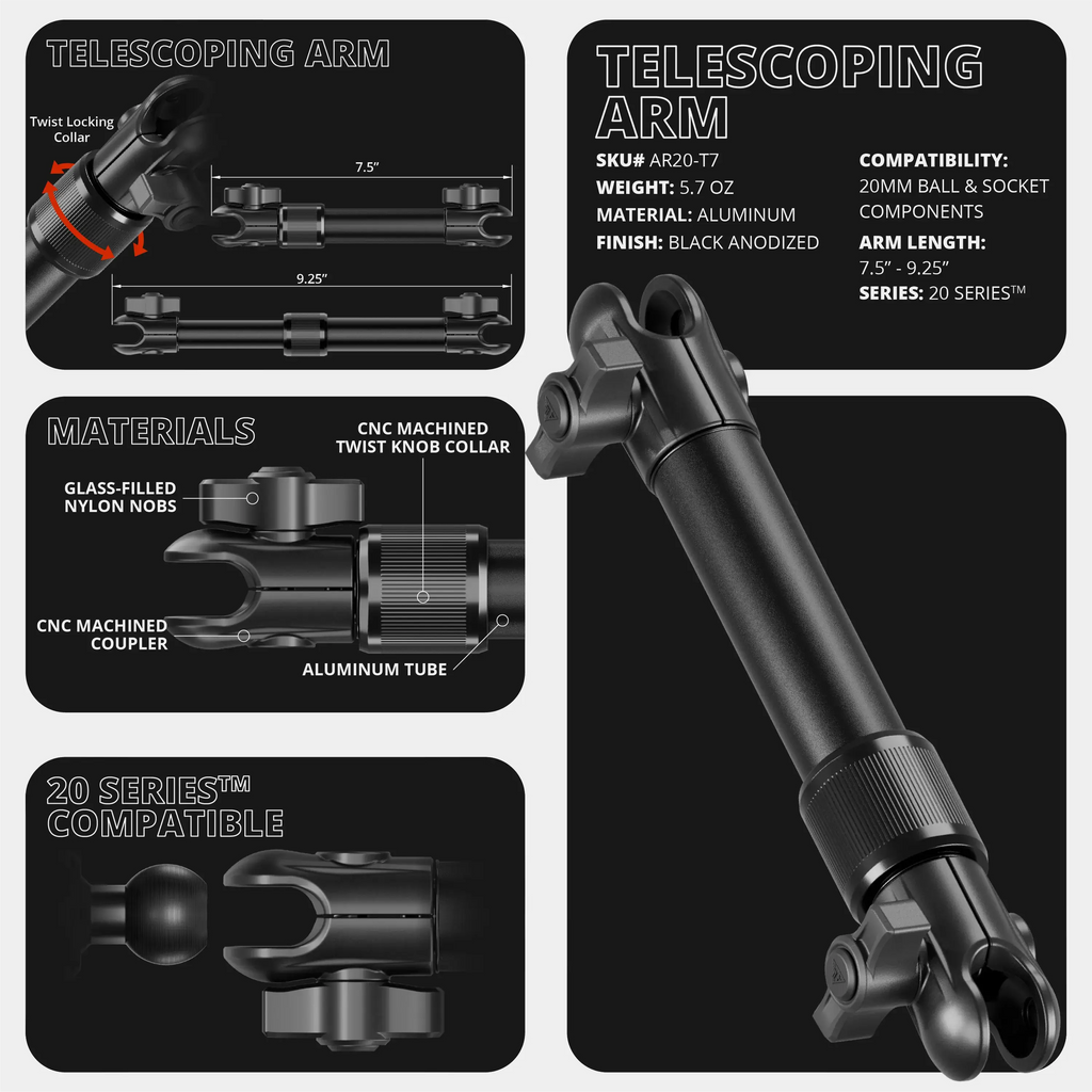 2024+ Ford F-150 (See Compatibility Info For Specific Year/Trim Fitment Details) Tackform Assault Track Picatinny Dash Bracket With MagSafe Phone Mount and Magnetic Radar Detector Holder | Telescoping Arm