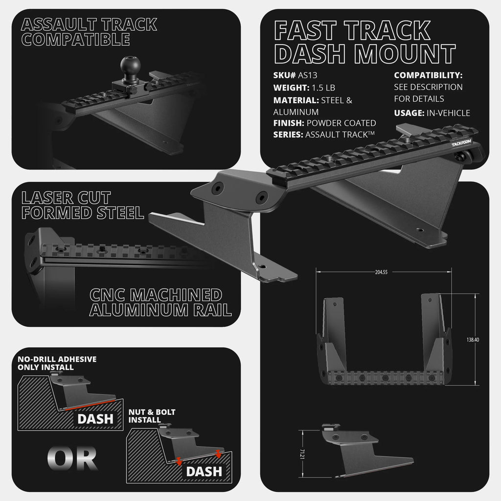 2022 Ford Super Duty (Compatible With 12” Screen ONLY) Tackform Assault Track Picatinny Dash Bracket With Dual 20LITE Phone Mounts