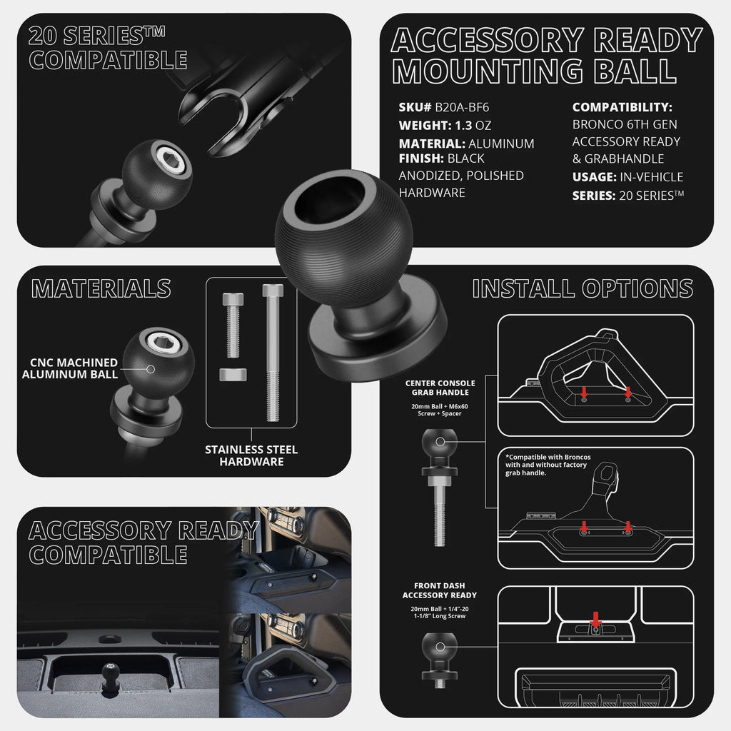 LINK™ Phone Mount | Accessory Ready Dash and Grab Handle Compatible | 2021+ Ford Bronco | 3.5" Arm