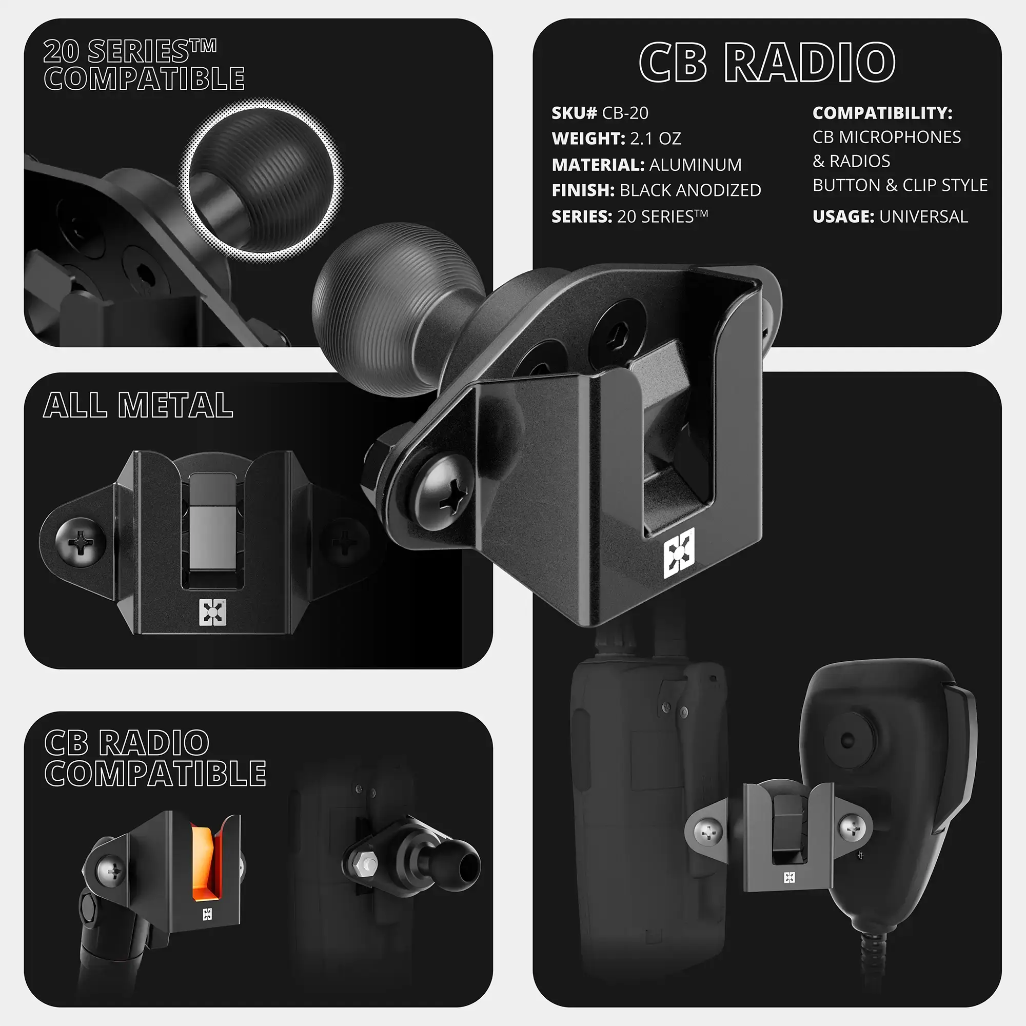 2024+ Toyota Tacoma & 2025+ Toyota 4Runner Passenger Side Grab Handle Mount with CB Radio Microphone Holder Holder