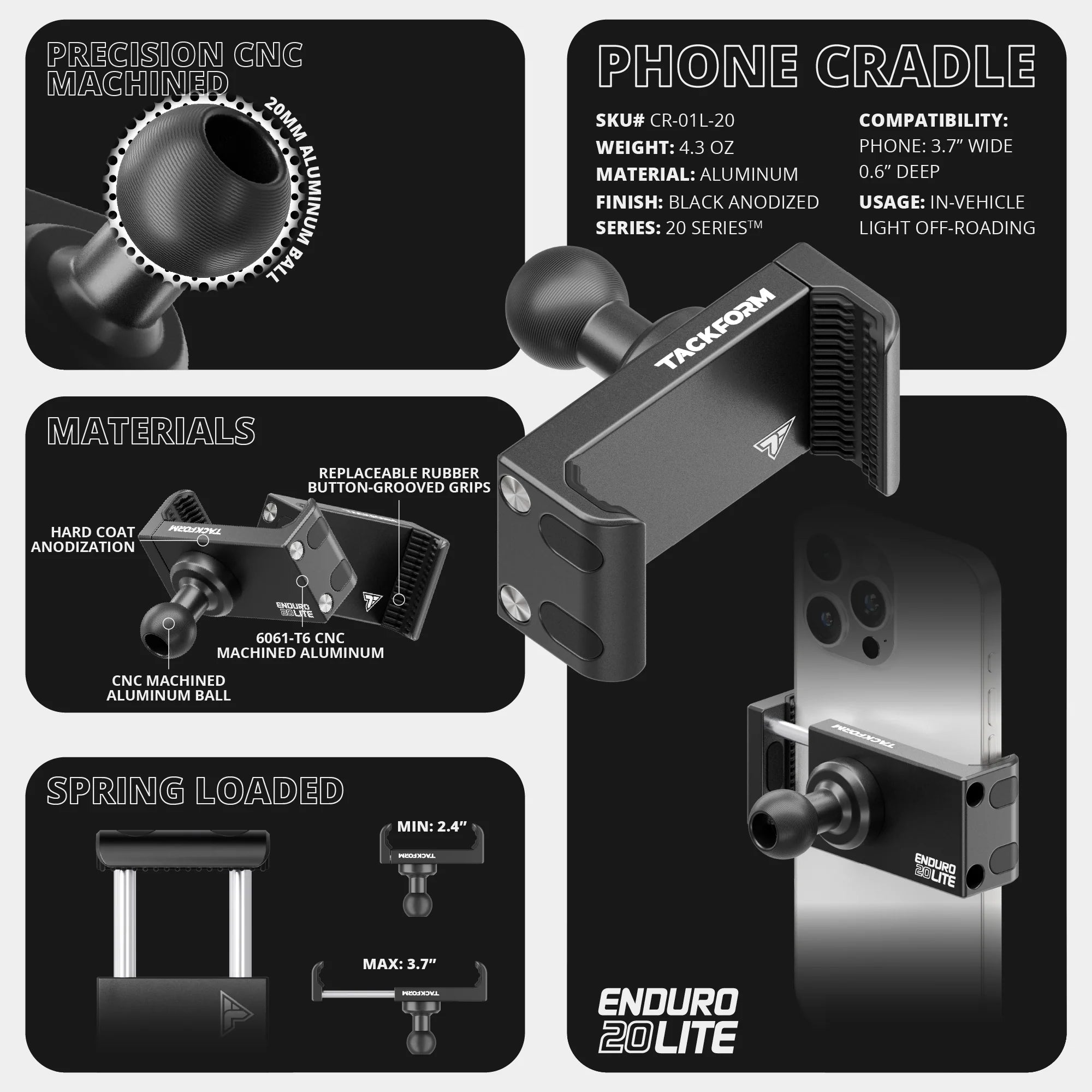 2009-2014 Ford F-150 Tackform Slim Track Dash Bracket With 20LITE Phone Mount