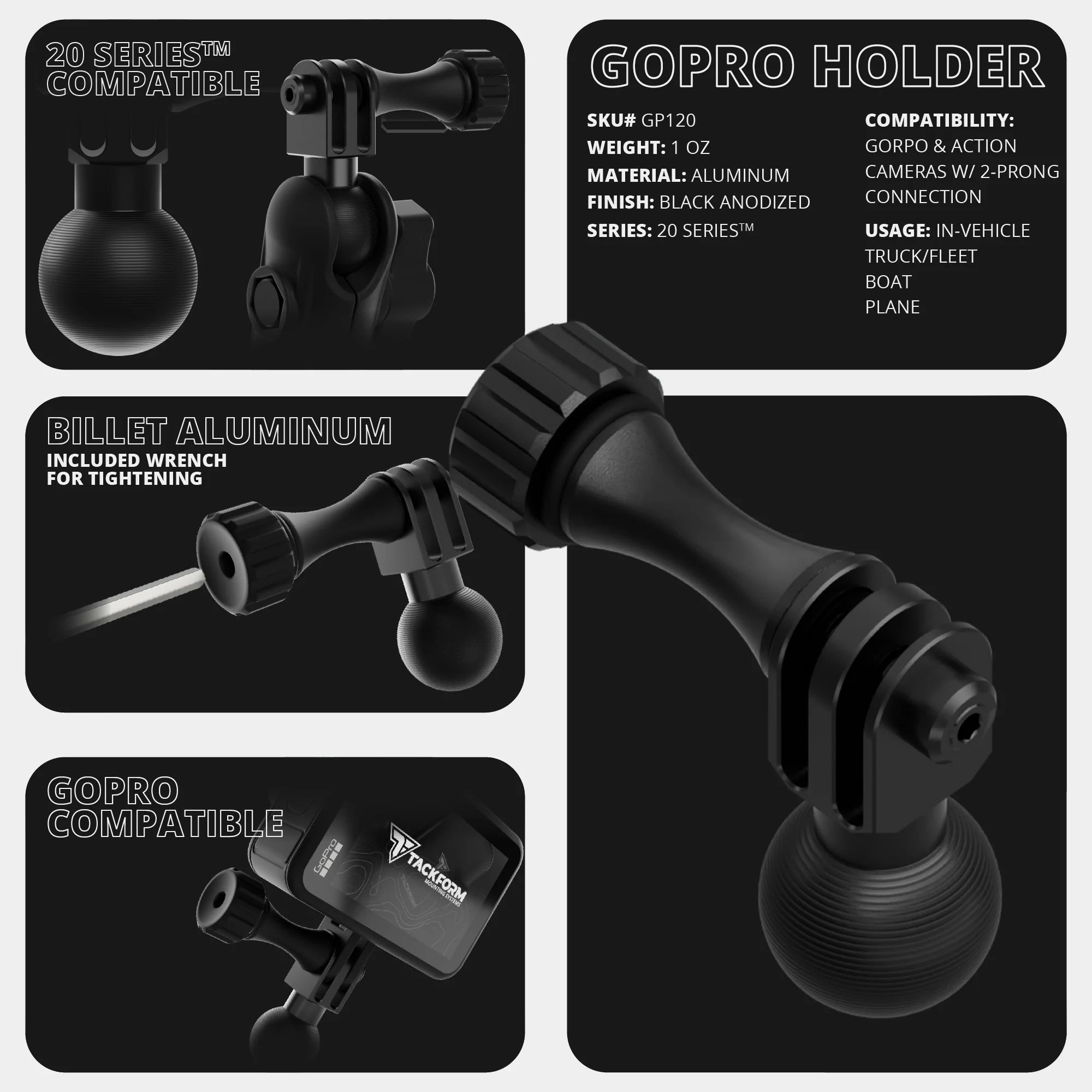 LINK™ GoPro/Action Camera Mount | Accessory Ready Dash and Grab Handle Compatible | 2021+ Ford Bronco | 7.5"-9.25" Telescoping Arm