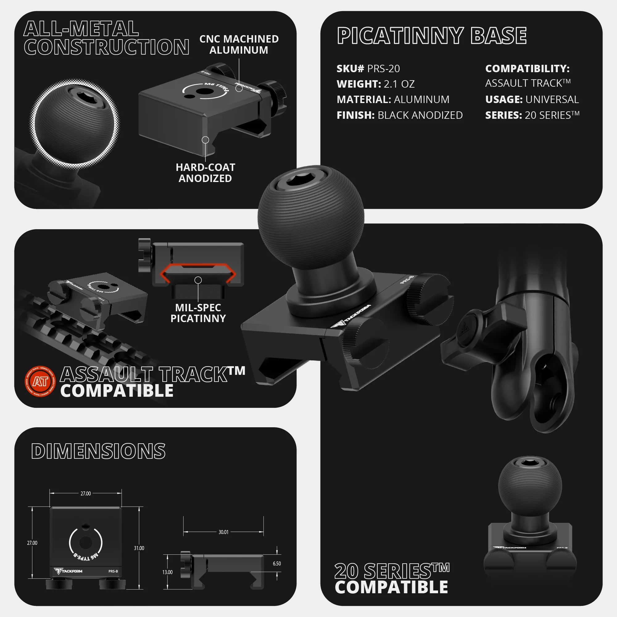 2009-2014 Ford F-150 Tackform Assault Track Picatinny Dash Bracket With MagSafe Phone Mount