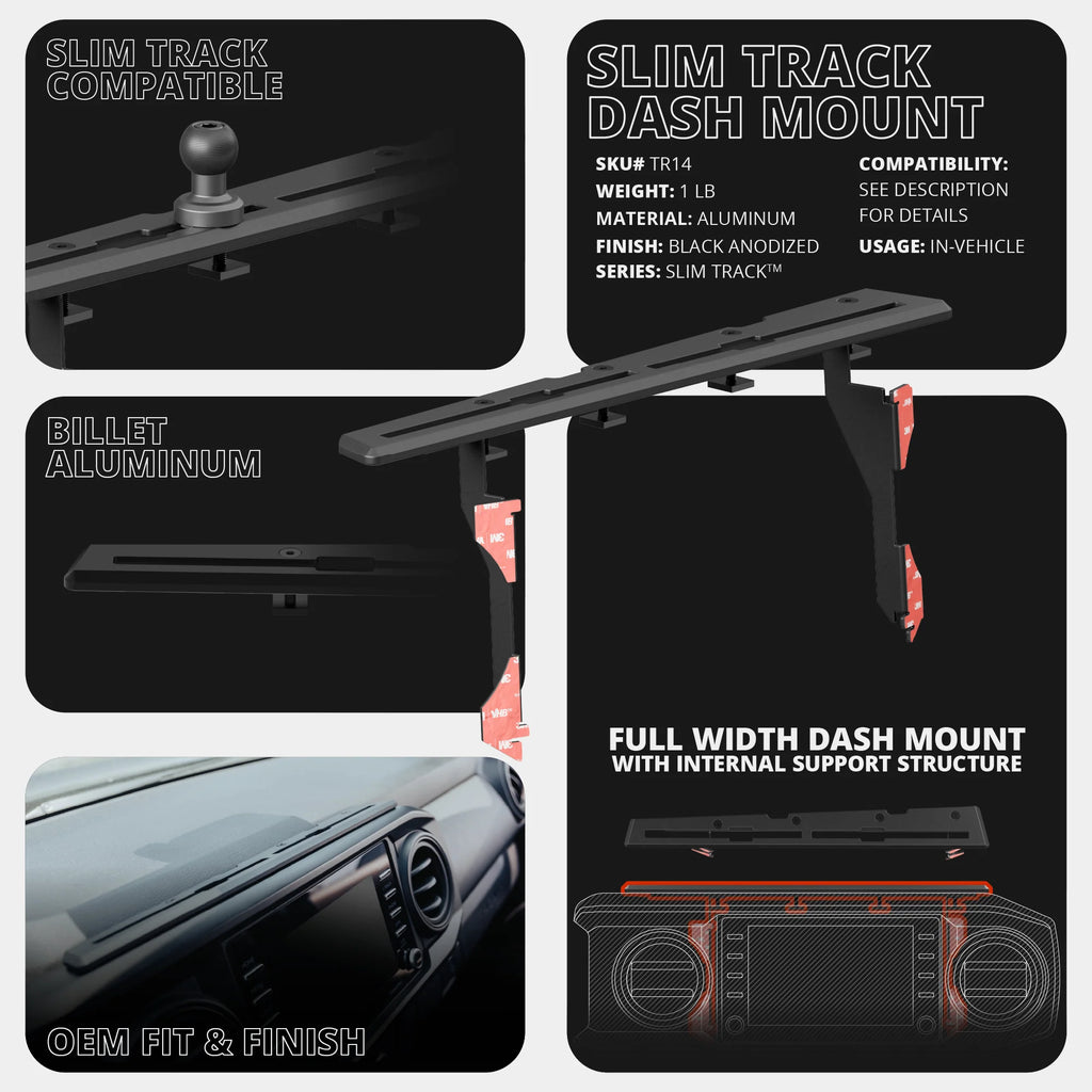 2016-2023 Toyota Tacoma Tackform Slim Track Dash Bracket With 20LITE Phone & Tablet Mounts