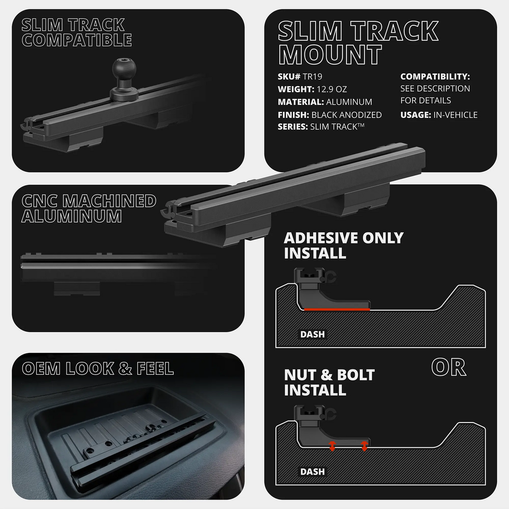 2019-2023 Ford Ranger (WITHOUT Switch Panel) Tackform Slim Track Dash Bracket With MagSafe Phone Holder